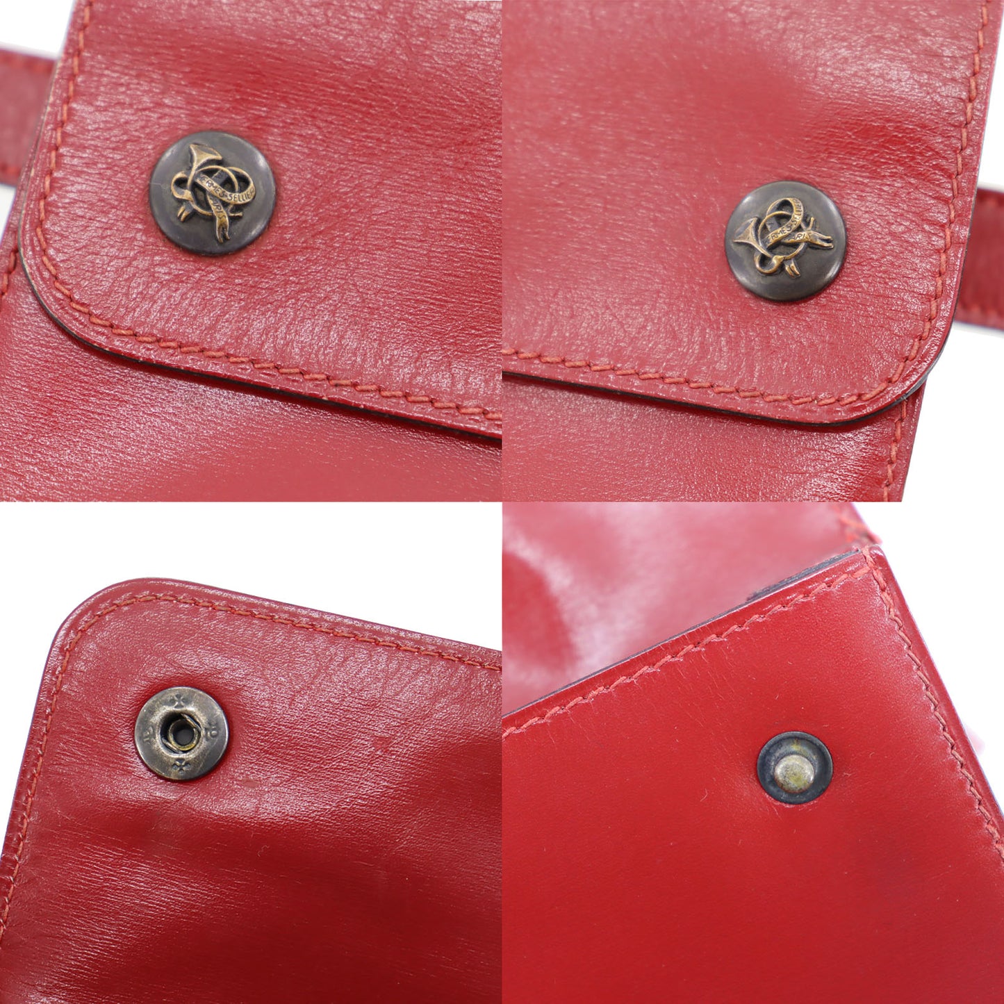 HERMES Waist Pouch Bag Red Leather #BP773