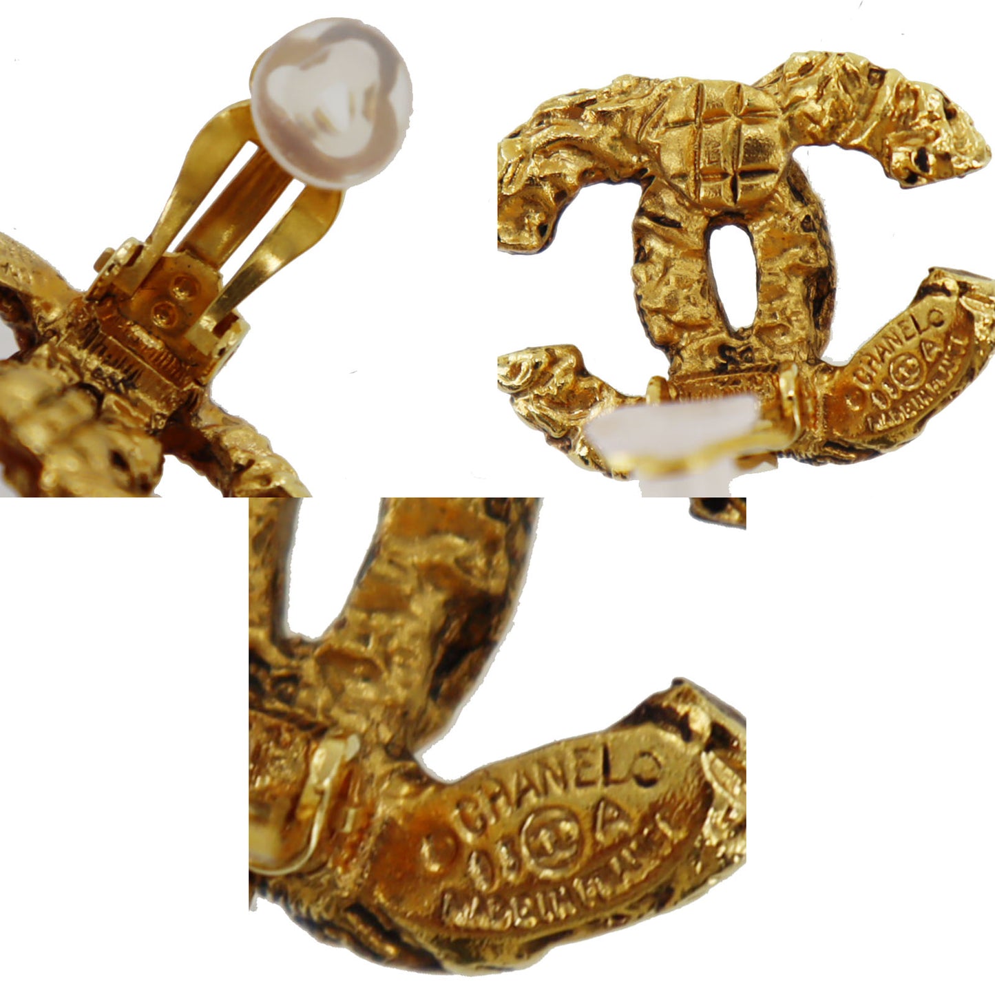 CHANEL CC Logos Earrings Gold Clip-On Vintage 93A #AG768