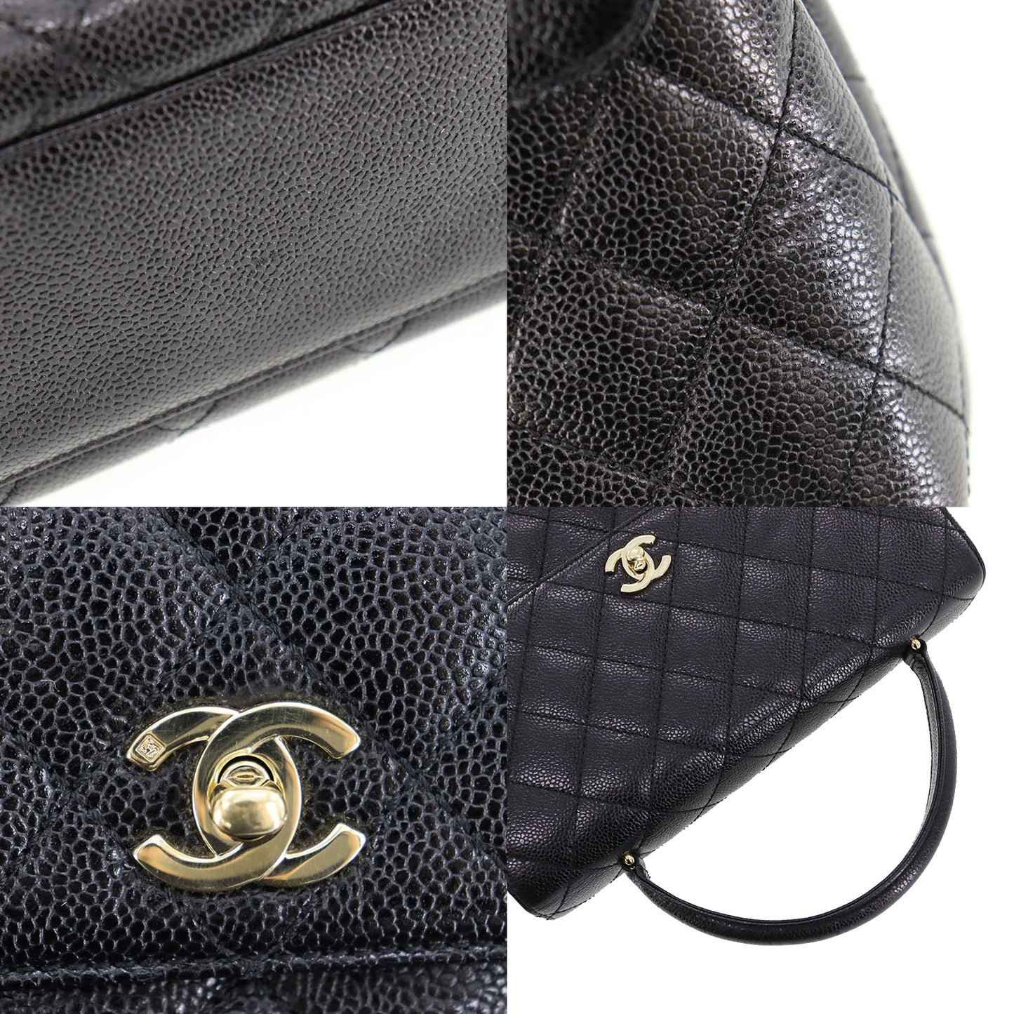 CHANEL CC Used Handbag Black Caviar Skin Leather #CE208