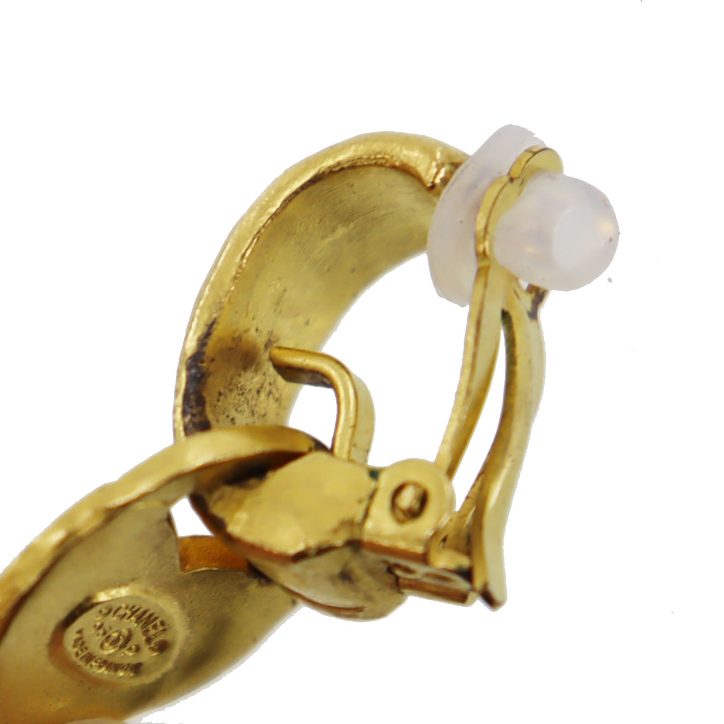CHANEL CC Logos Clover Earrings 95 P Gold Clip-On #AH572