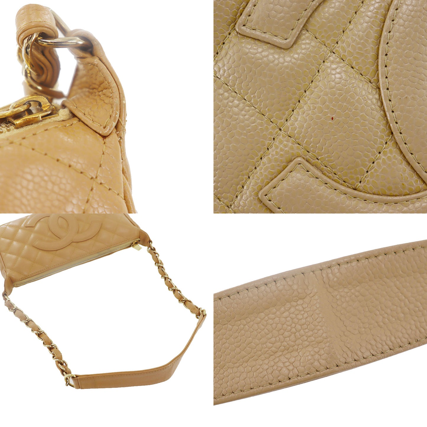 CHANEL CC Logo Shoulder Bag Beige Leather #CS561