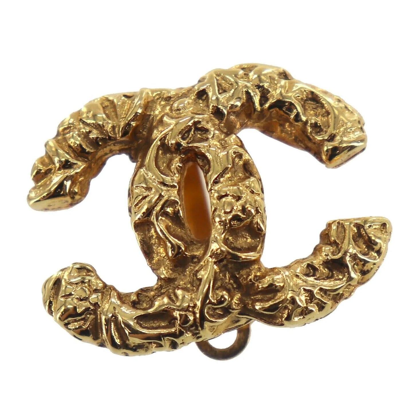 CHANEL CC Logos Earrings Gold Clip-On 95A #AE654