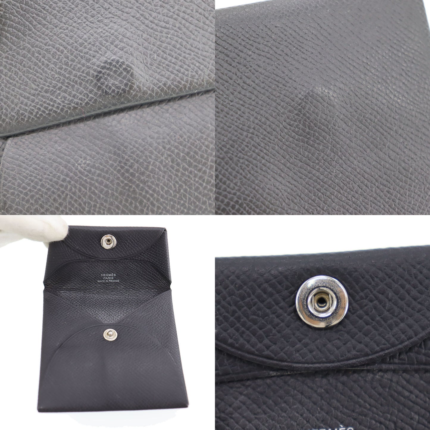 HERMES BASTIA Mini Coin Purse Wallet Black Leather #CK411