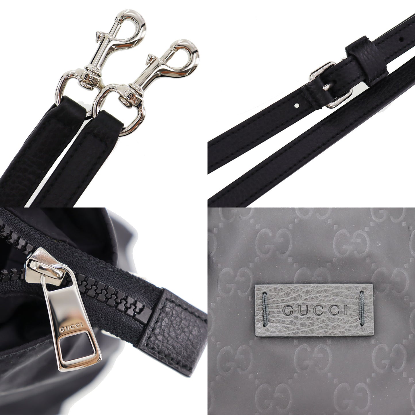 GUCCI Original GG Hand Shoulder Bag Black Nylon #AG798