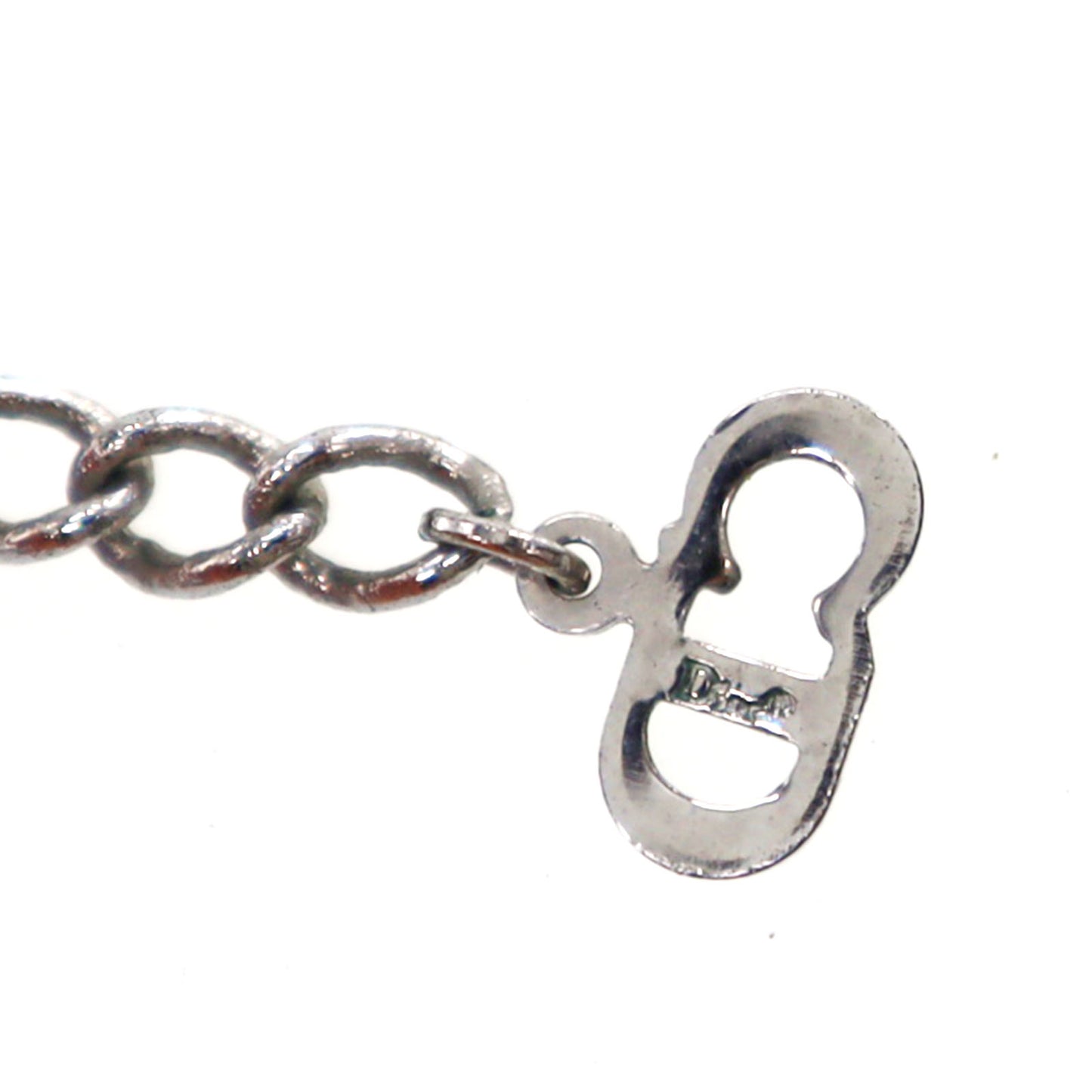 Christian Dior CD Logo Apple Motif Necklace Pendant Silver #CR775