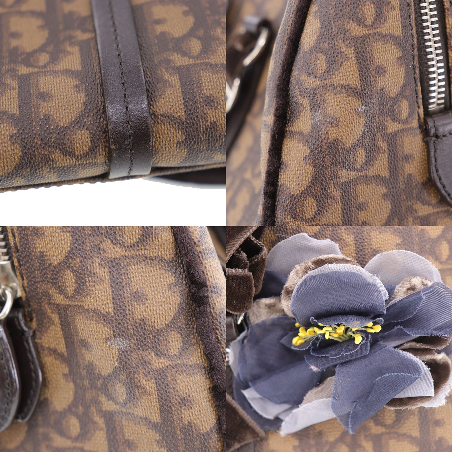 Christian Dior Trotter Flower Handbag Brown PVC #EC853