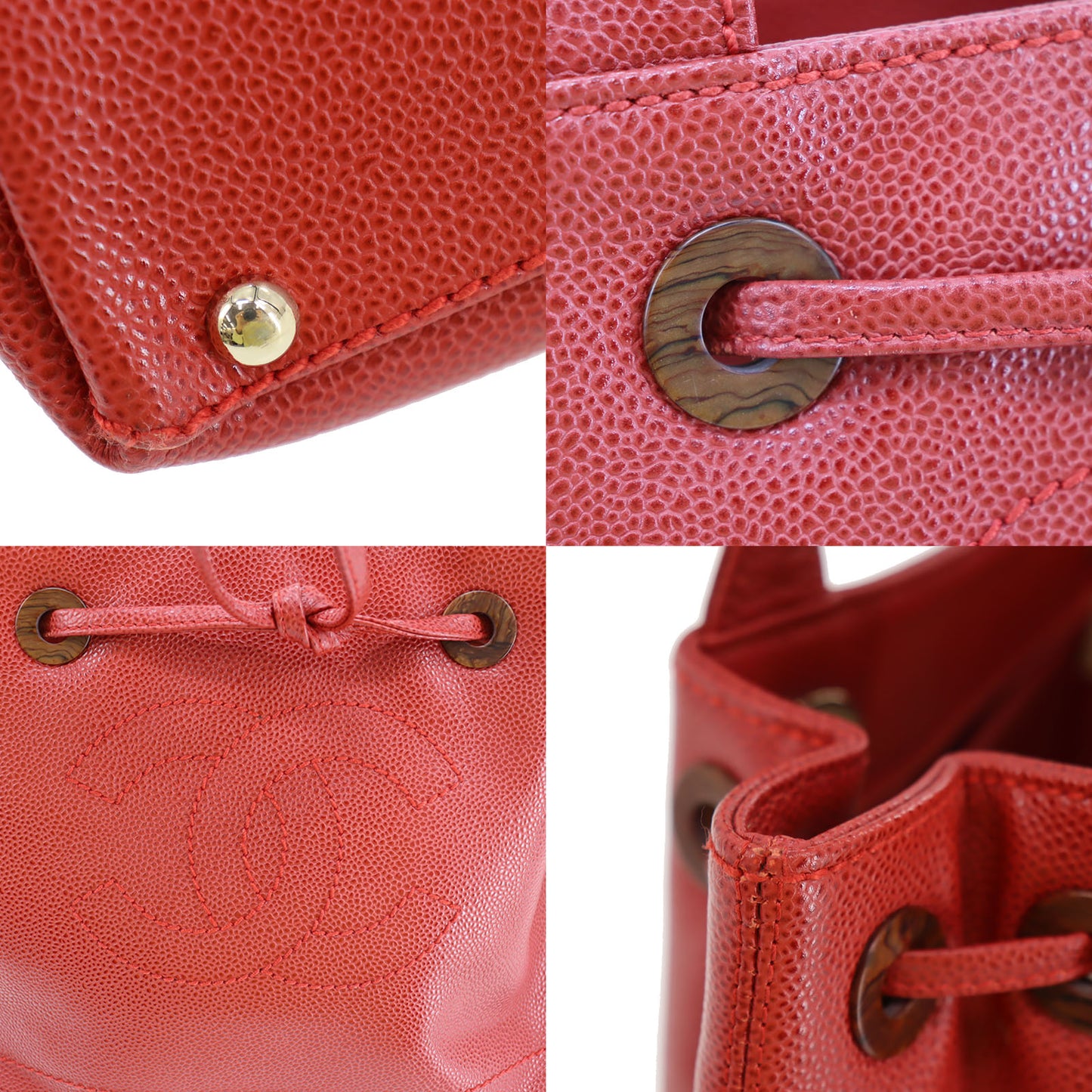 CHANEL CC Shoulder Handbag Red Caviar Skin Leather #CD264