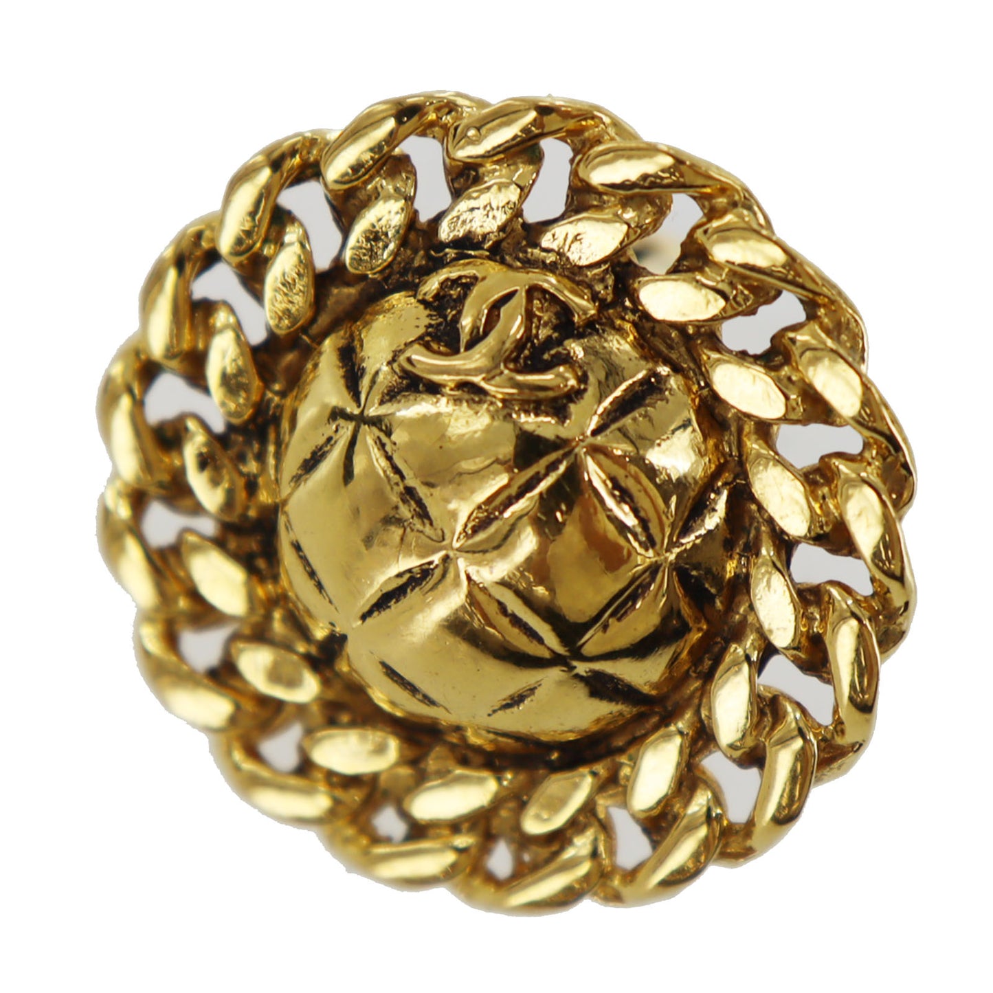 CHANEL Logos Chain Motif Earrings Gold Clip-On #BK663