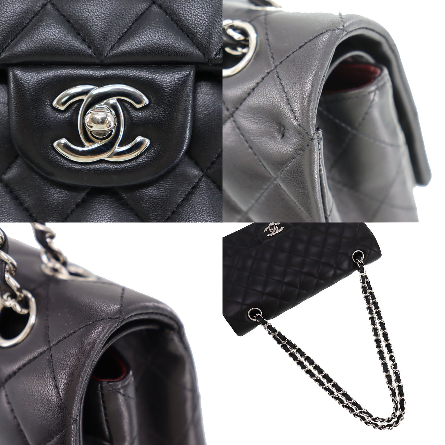 CHANEL Matelasse 25 Double Flap Shoulder Bag Black Lambskin #CJ765