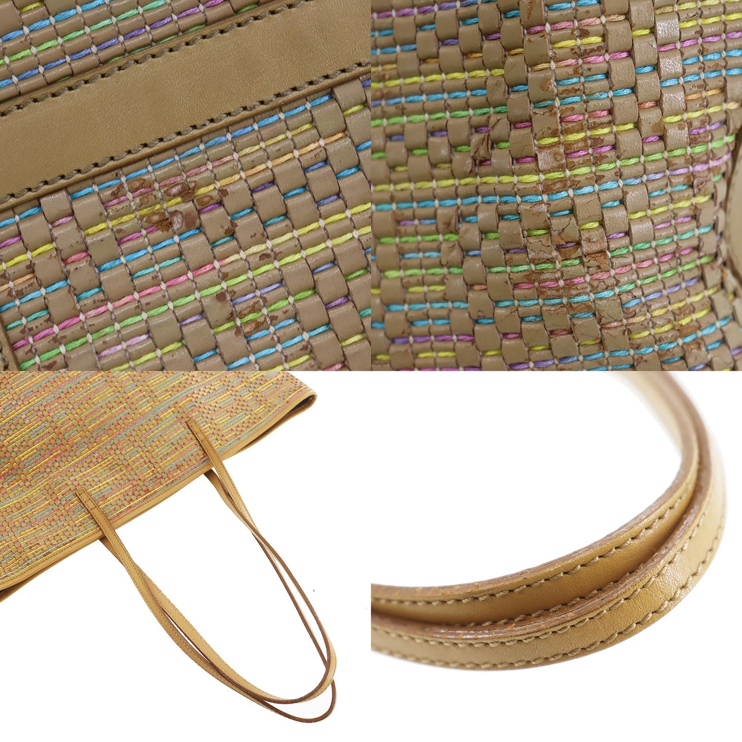 FENDI Zucca Braided Shoulder Tote Bag Beige Leather Vinage #AG96