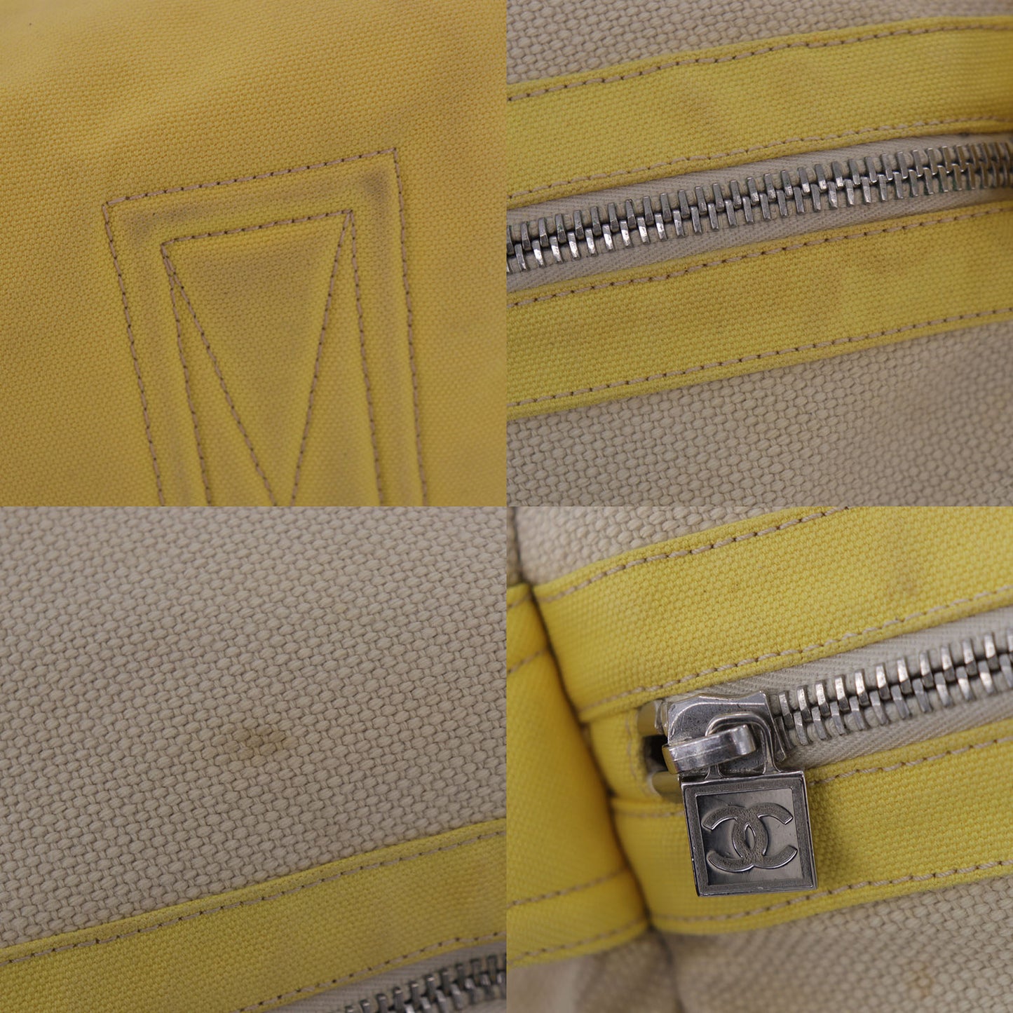 CHANEL Sports Line Boston Bag Beige Yellow Canvas #EF363