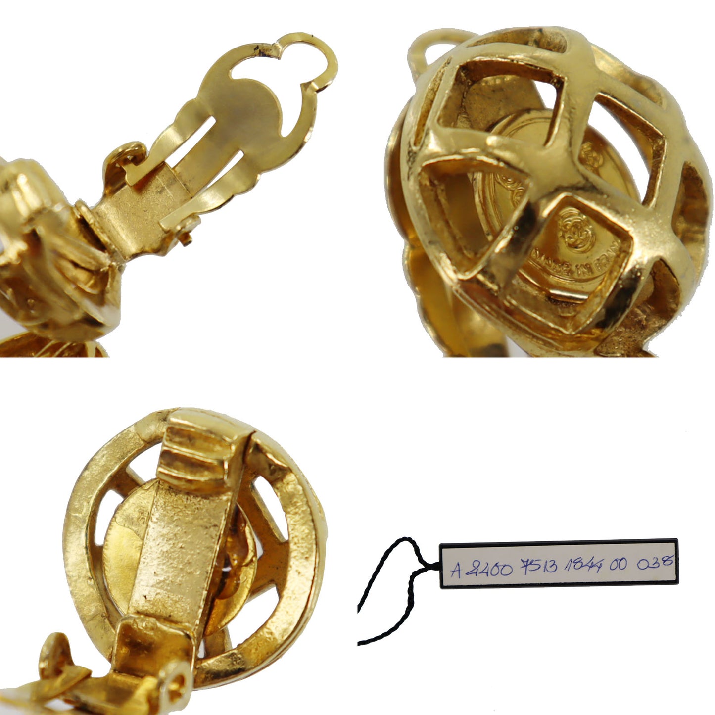 CHANEL CC Logos Earrings Gold Clip-On #BT580