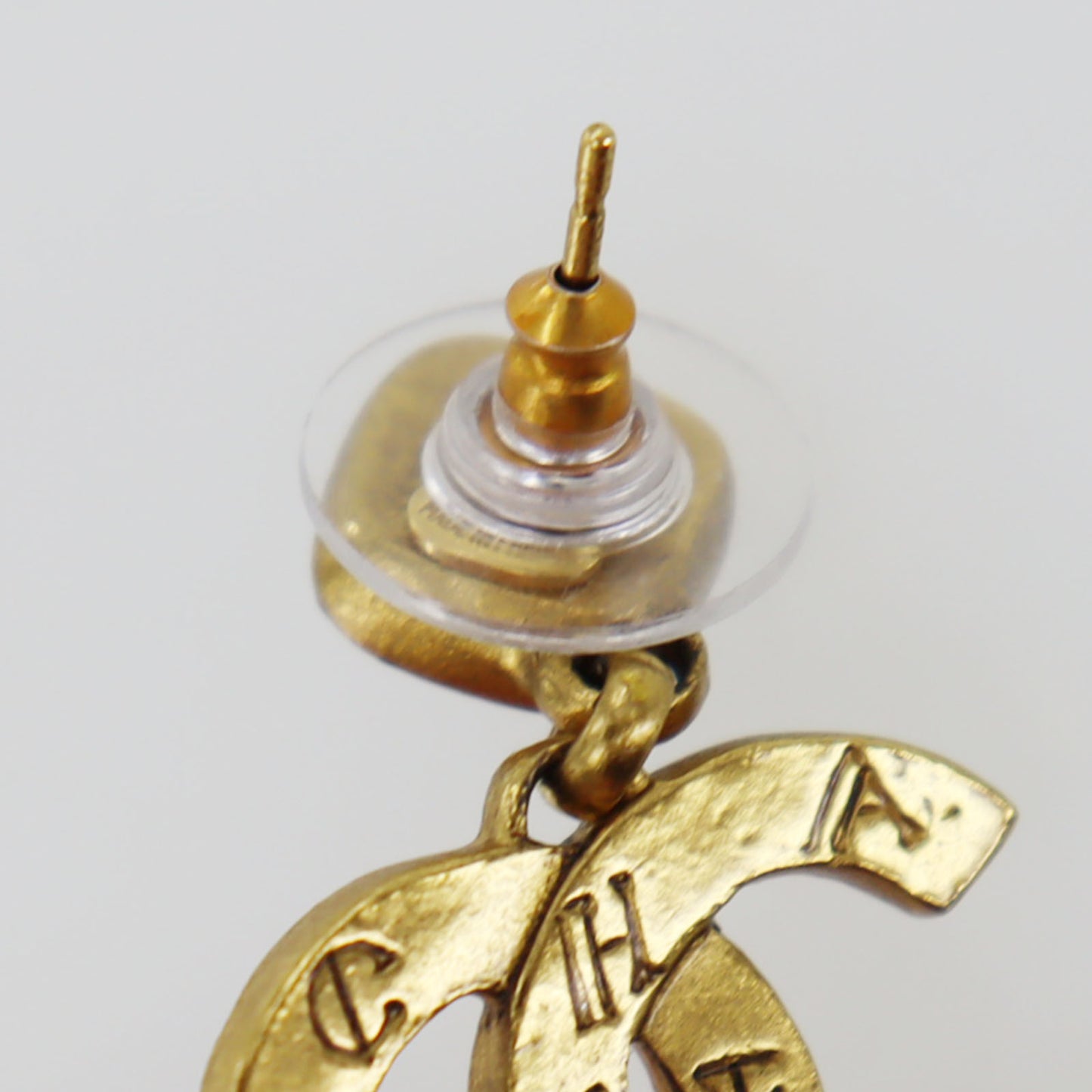 CHANEL CC Logos Red Stone Gold Piercing 99 A #CD793