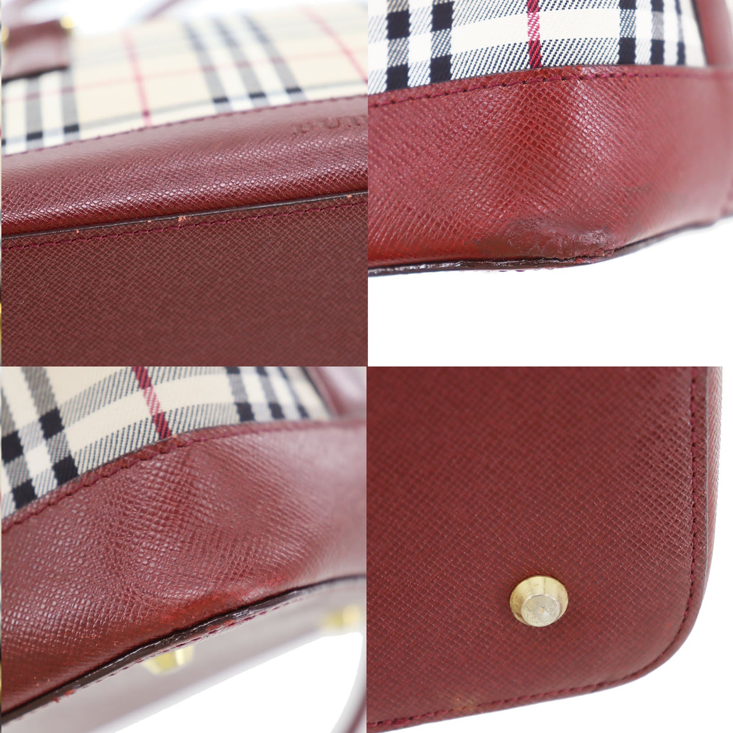 Burberry Nova Check Handbag Beige Bordeaux Canvas #ED518