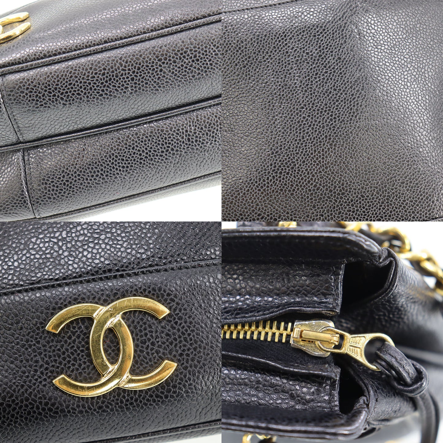 CHANEL CC Shoulder Bag Black Caviar Skin Leather #CG492