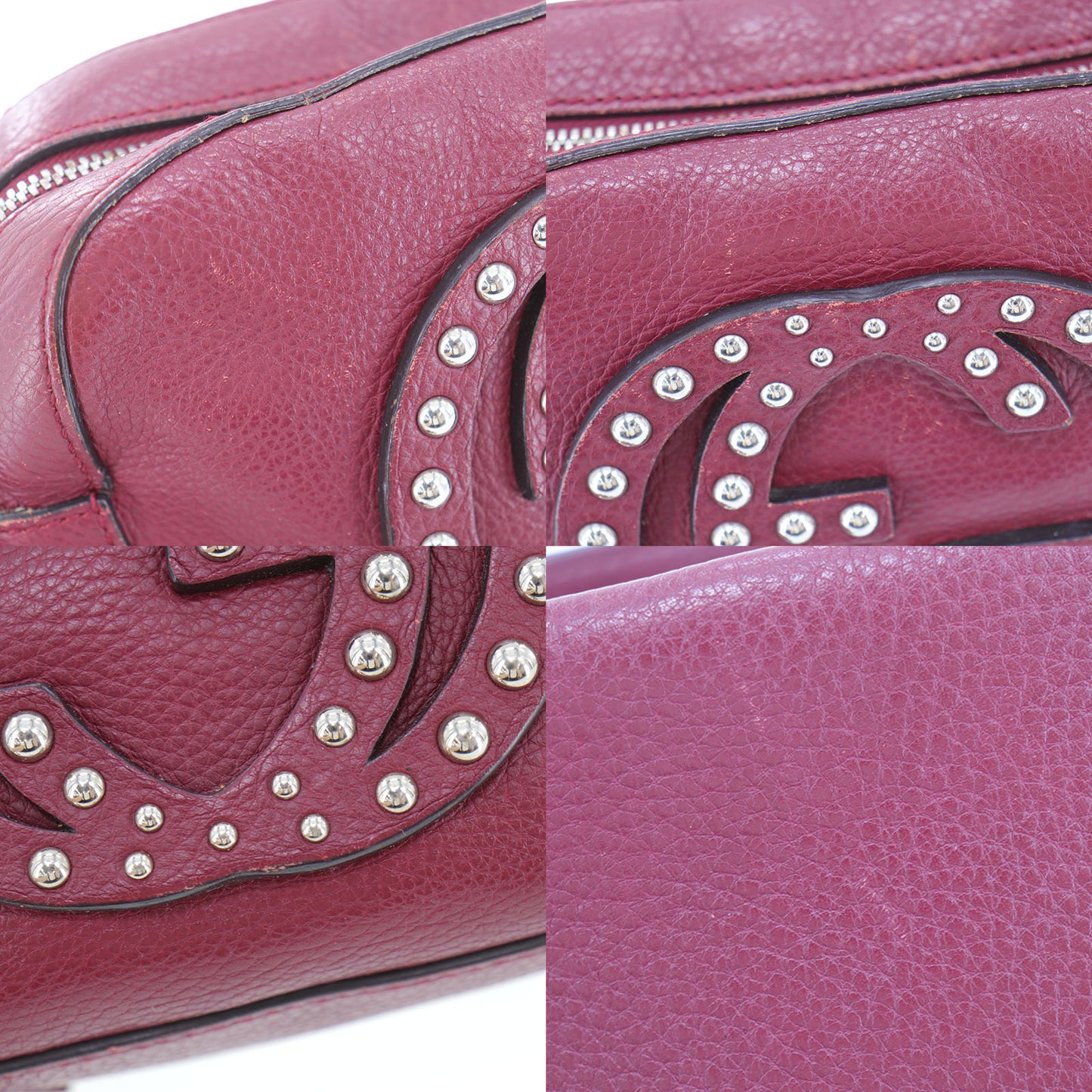 GUCCI Studded Soho Disco Crossbody Shoulder Bag Bordeaux Leather #AG432
