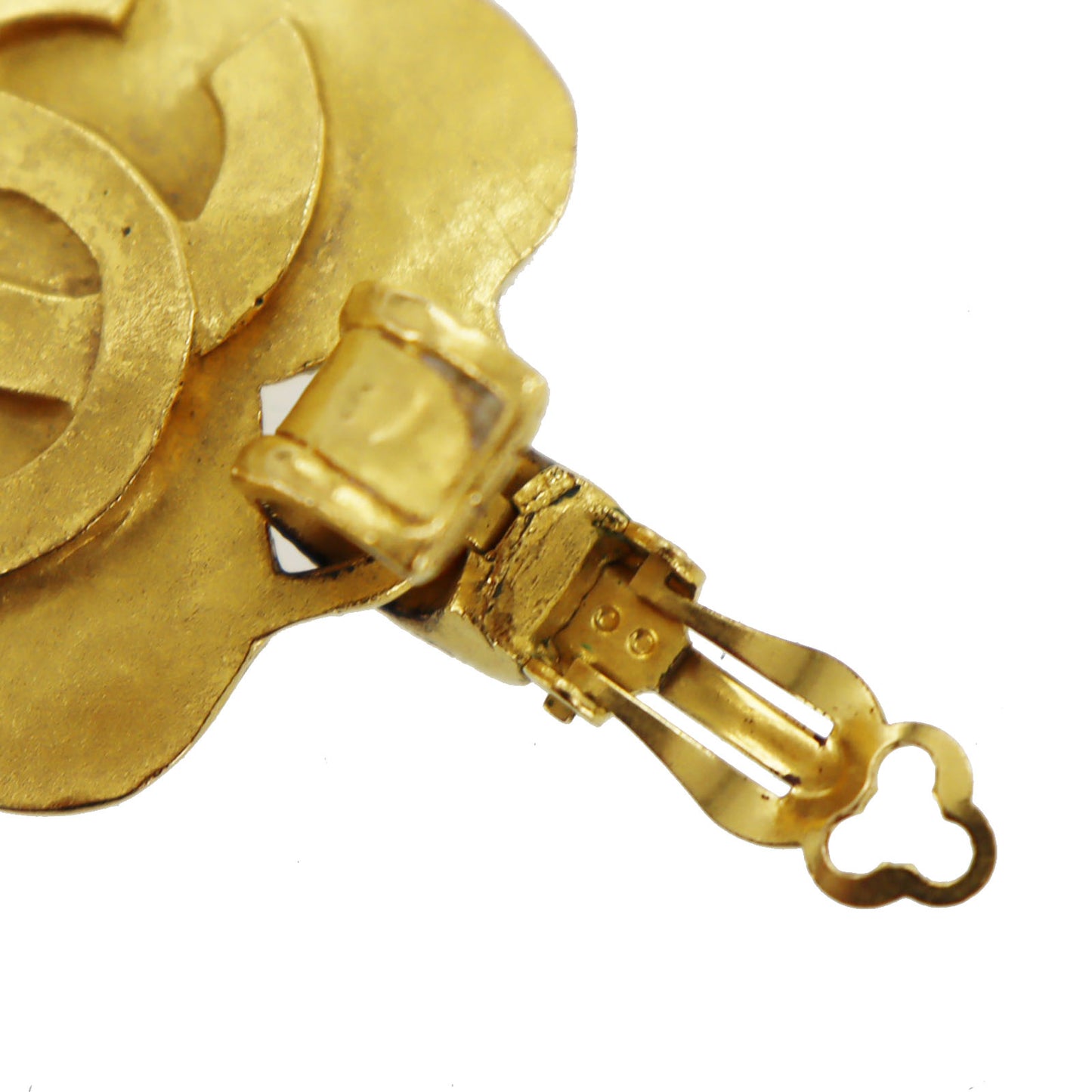 CHANEL CC Logos Heart Earrings 95P Gold Clip-On #AH146