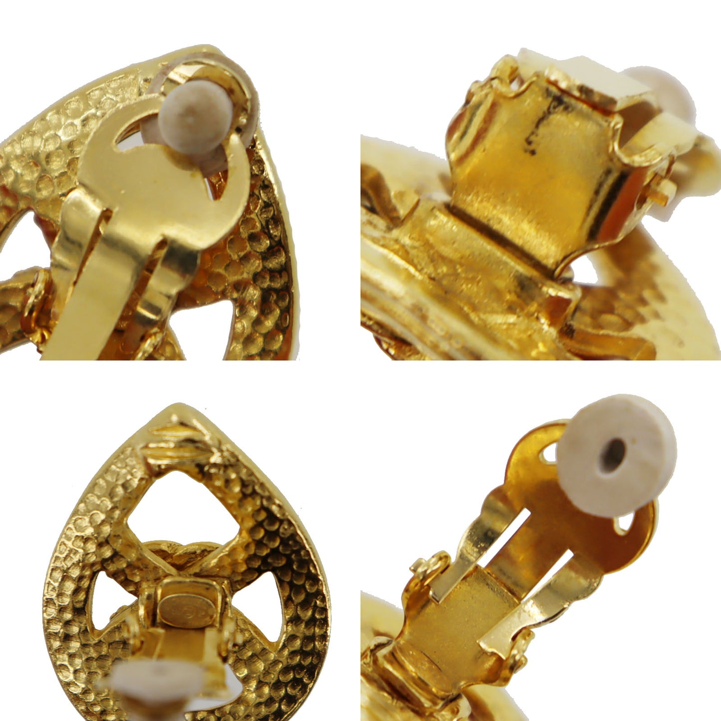 CHANEL CC Logos Drop Earrings Gold Clip-On 96P #AG204