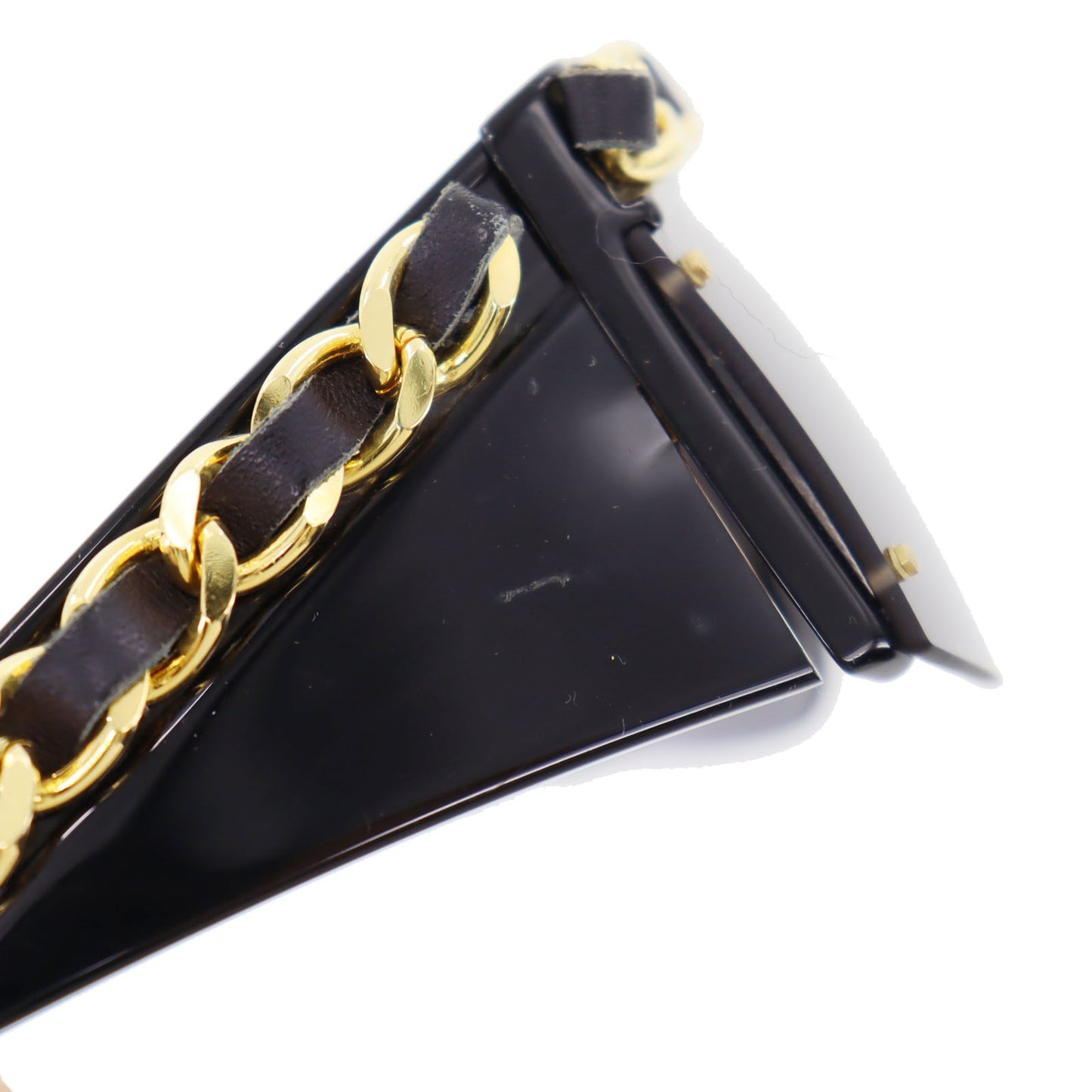 CHANEL Chain Sunglasses Black Shield Eye Wear #BZ506