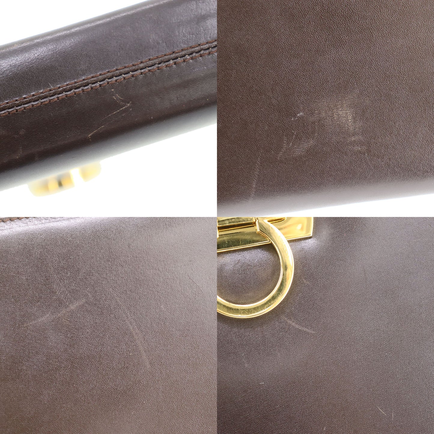 Salvatore Ferragamo Gancini 2Way Clutch Shoulder Bag Brown Leather #AG134
