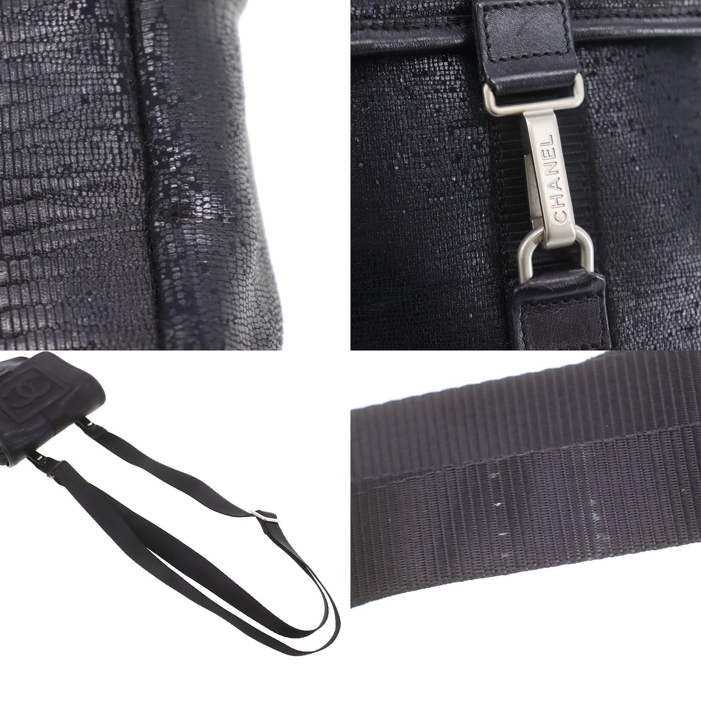 CHANEL Sports Line Crossbody Shoulder Bag Black Nylon Leather #CP936