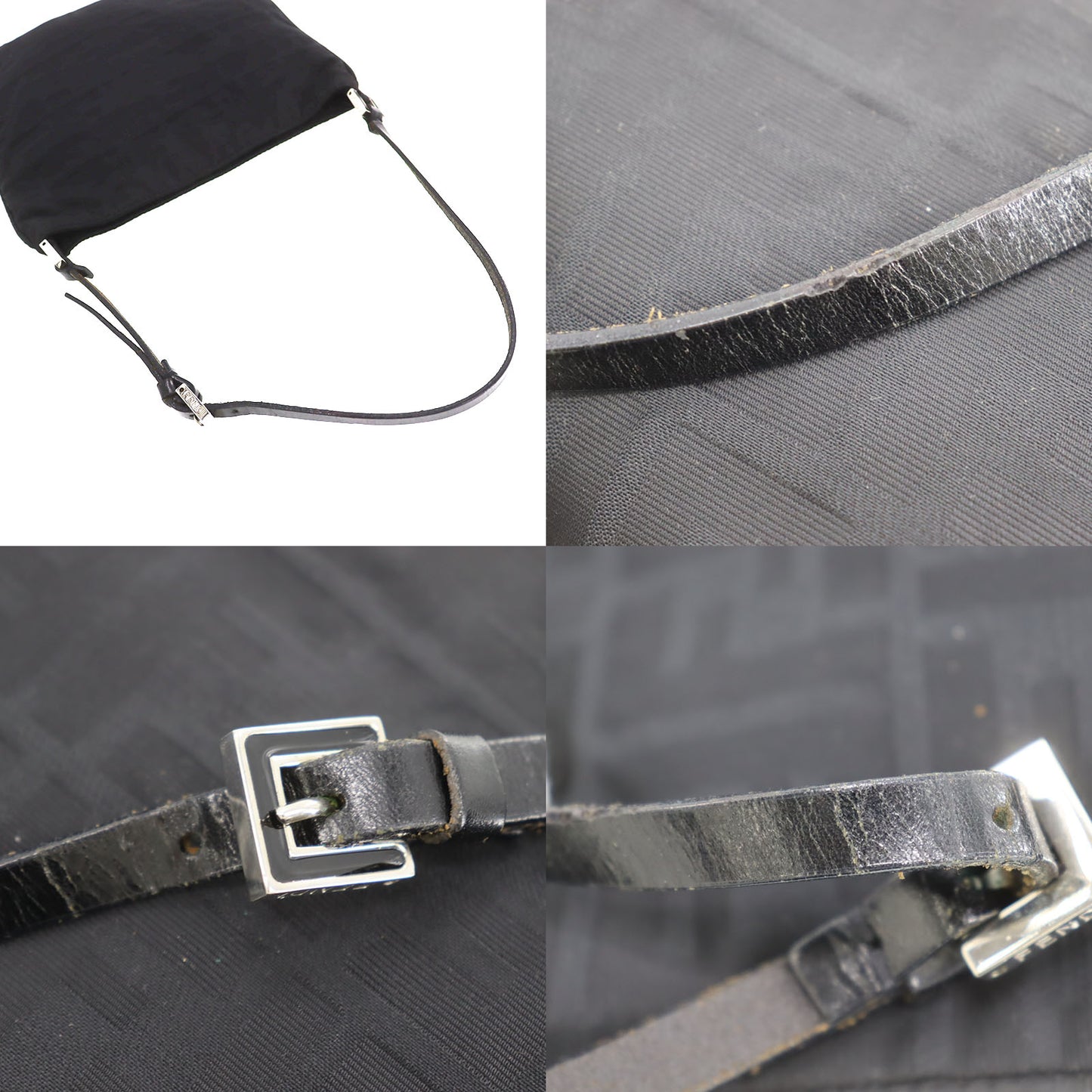FENDI Zucca Shoulder Handbag Black Canvas #AG704