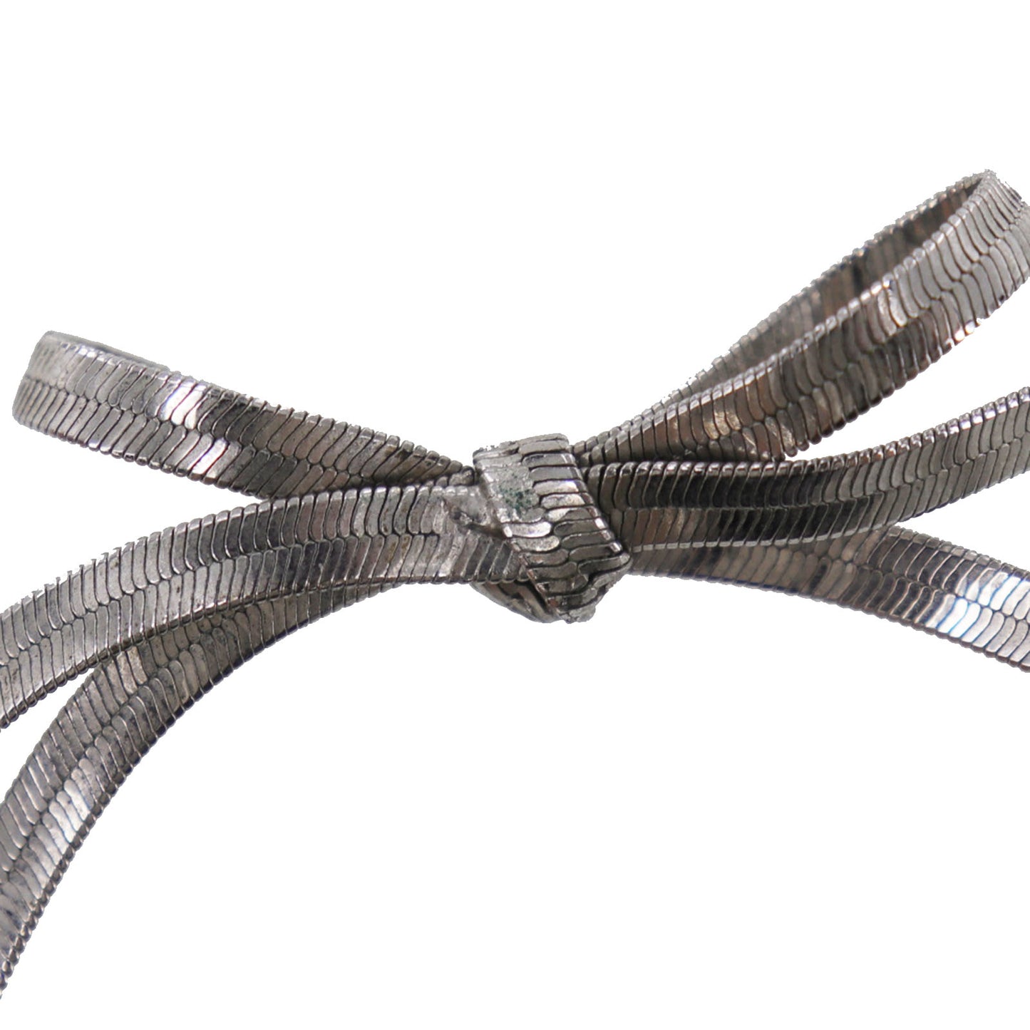 Christian Dior Bow Choker Necklace Silver #EH518