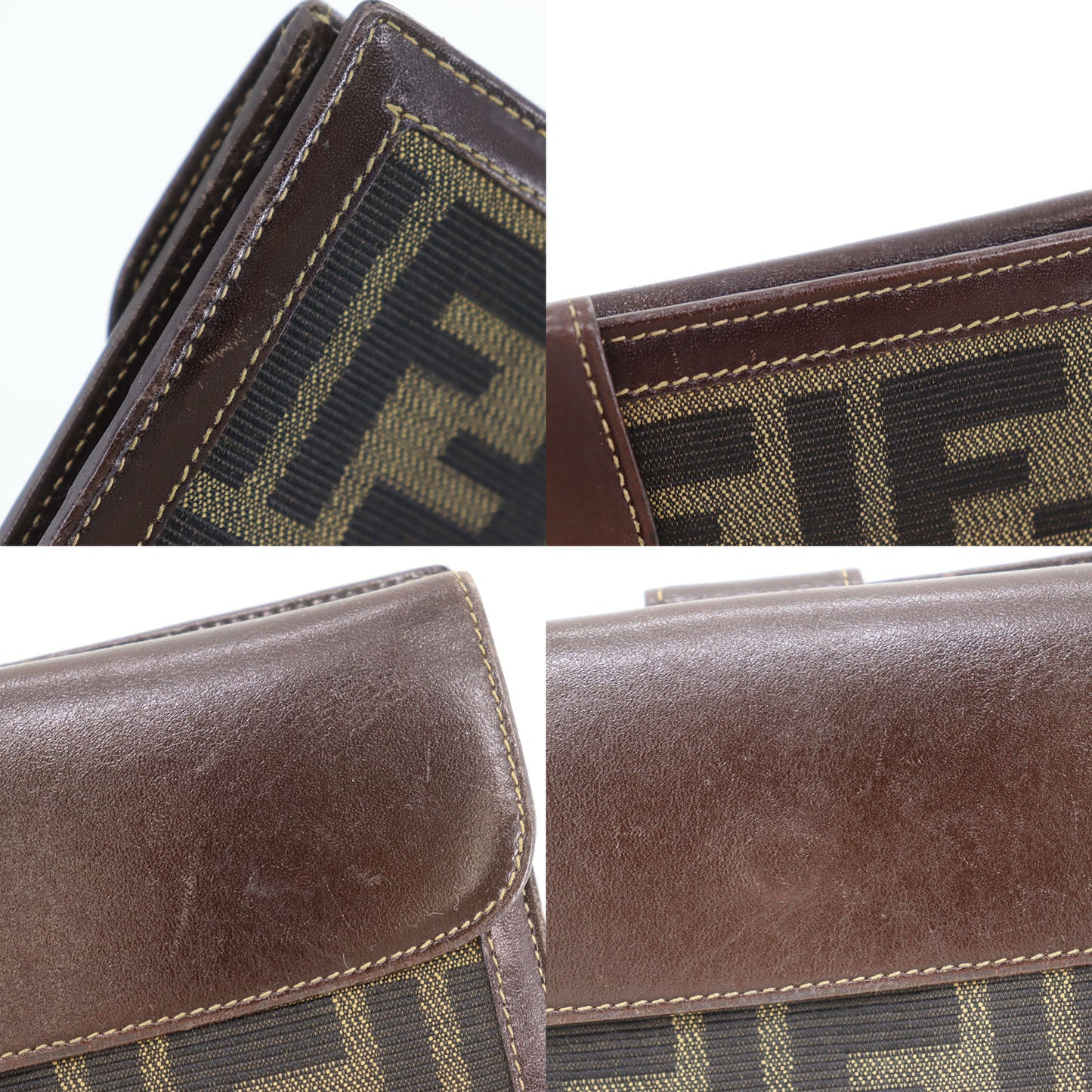 FENDI Zucca Bi-fold Long Wallet Brown Canvas Leather #CN100