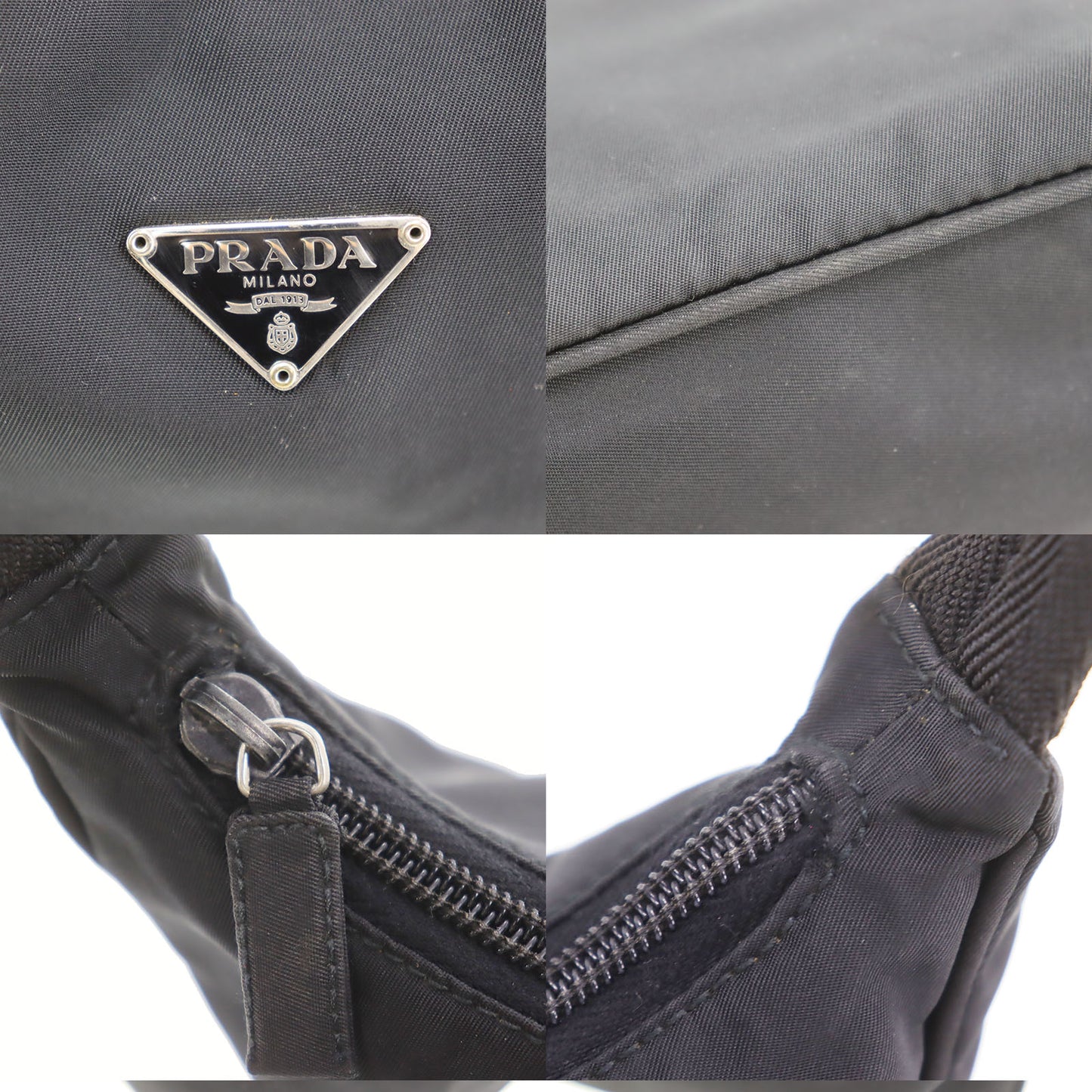 PRADA Hobo Logos Handbag Black Nylon Pouch #CS702