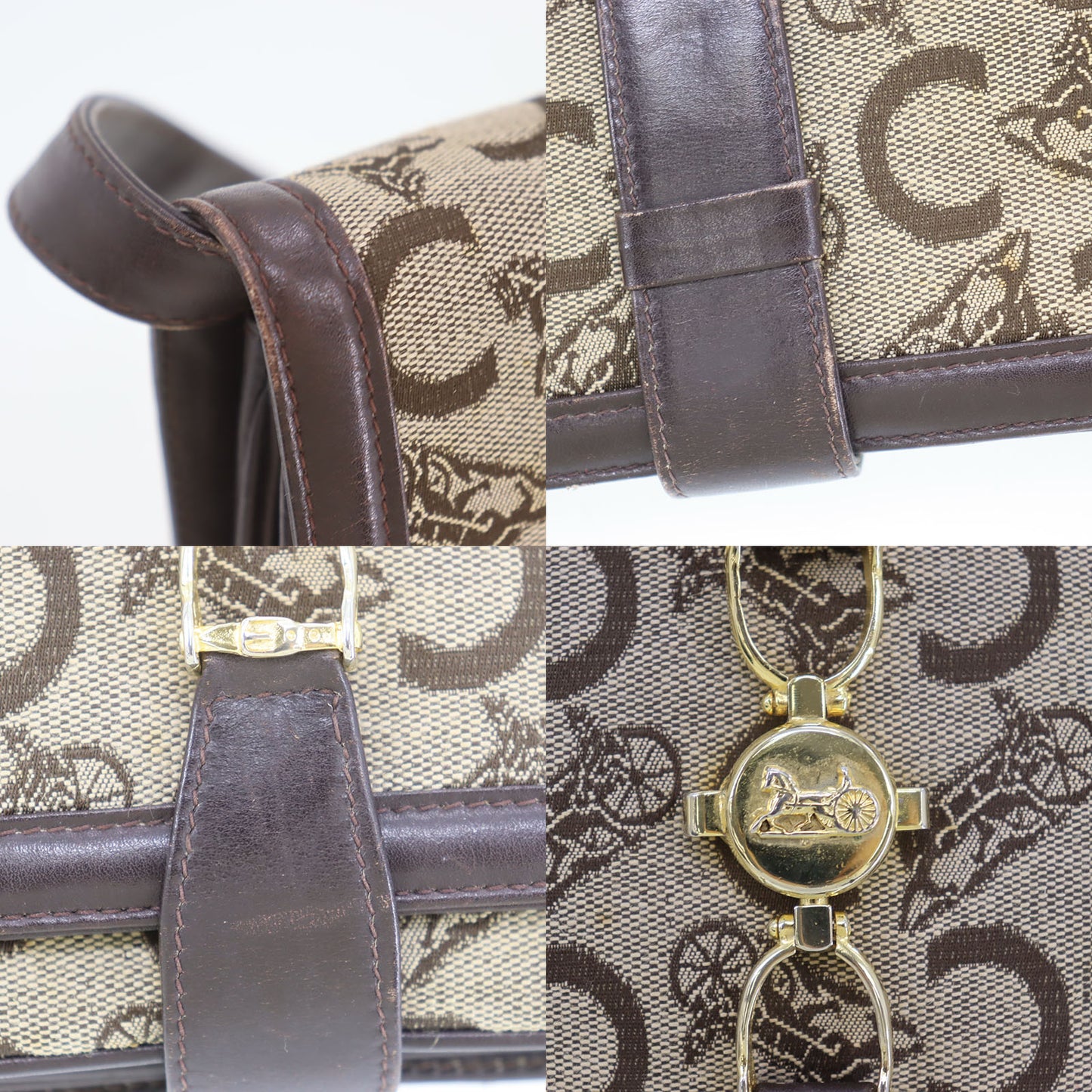 CELINE C Macadam Pattern Shoulder Bag Clutch Brown Beige Canvas #AH81