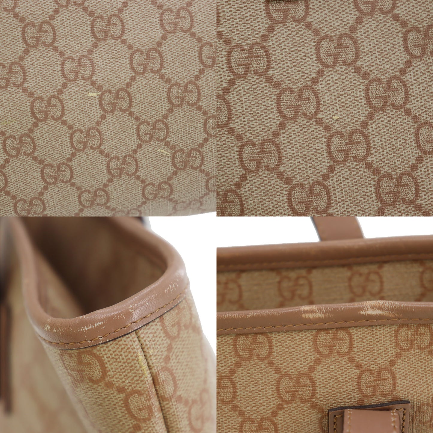 GUCCI GG Plus Tote Handbag Pink Beige PVC Leather #BZ754