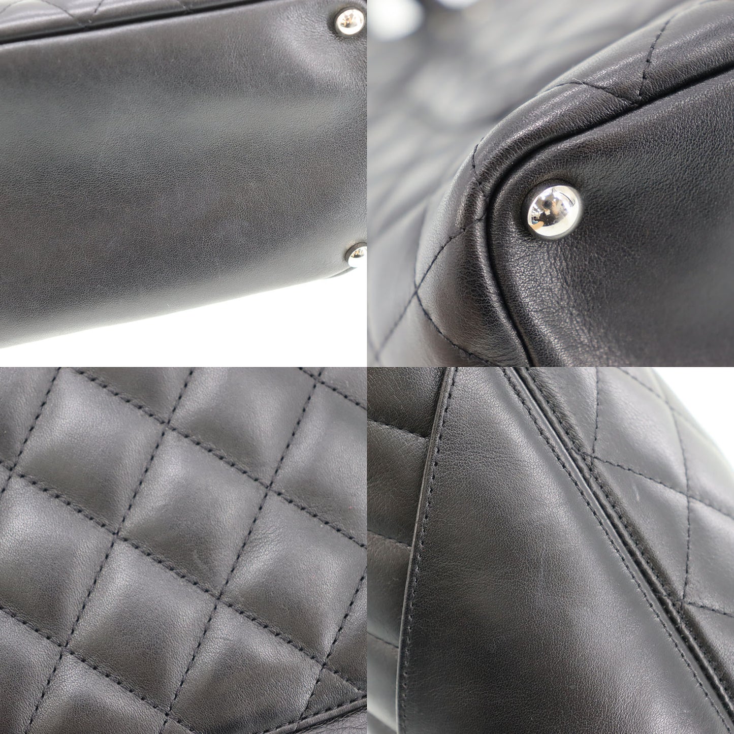 CHANEL Cambon Line Tote Handbag Black Leather #CG629