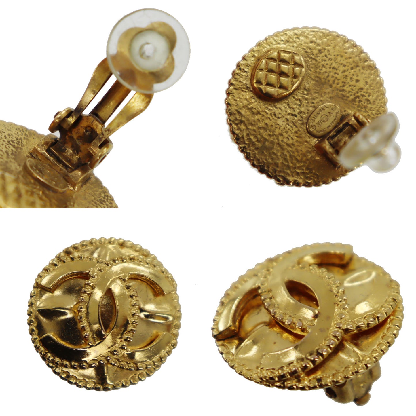 CHANEL CC Logos Circle Earrings 97 A Clip-On Gold #BR366
