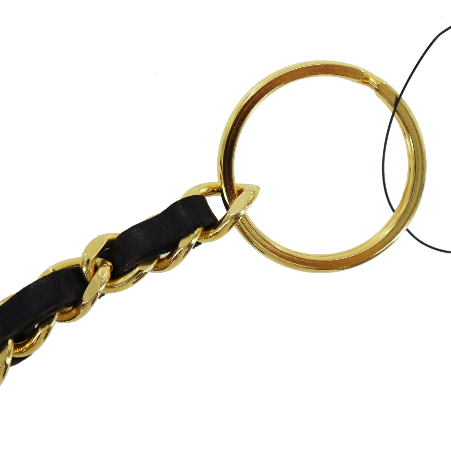 CHANEL CC Logos Keyring Gold Black Gold Plated Leather 94 P #AH541