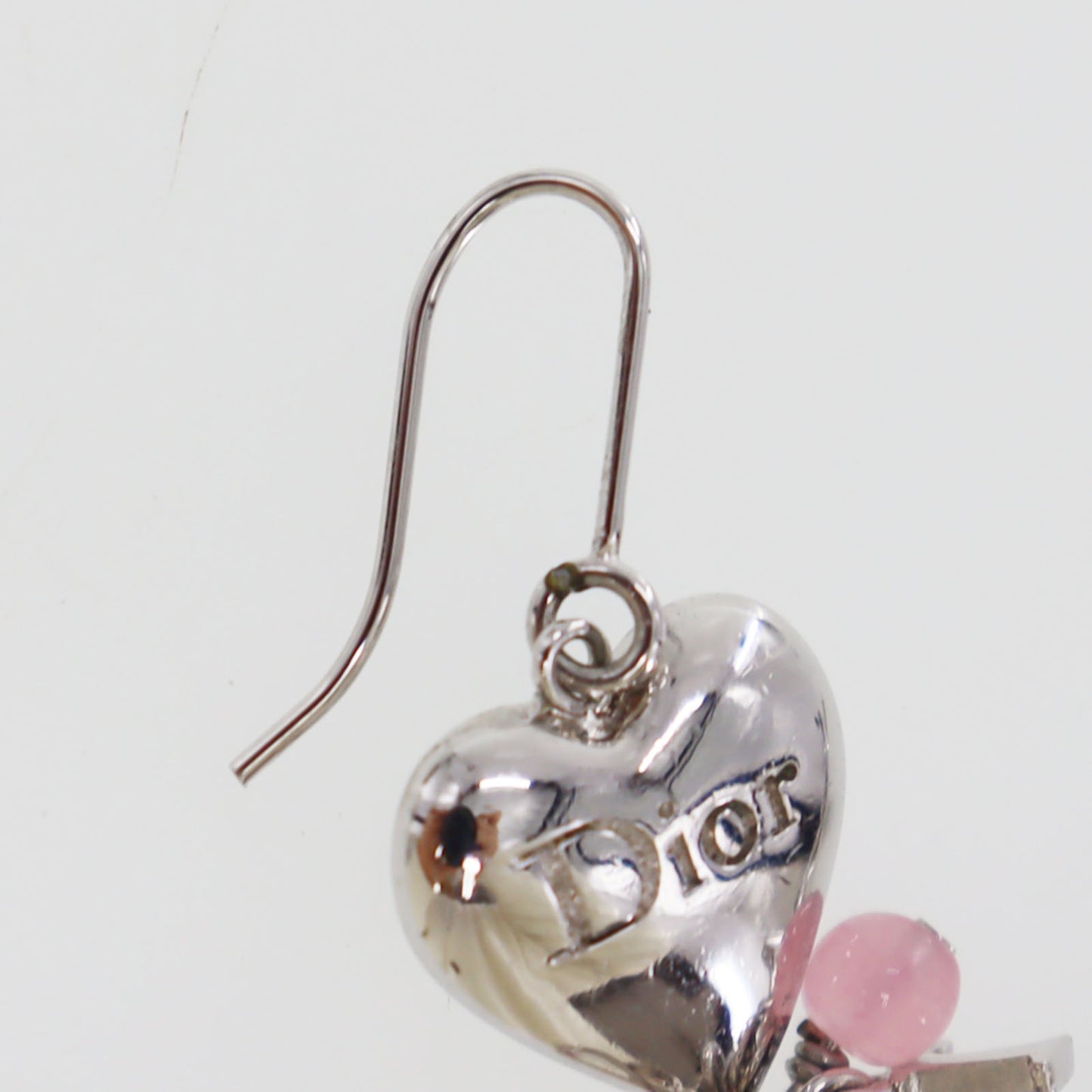 Christian Dior Heart Hook Pierced Earrings Silver Plated #ED419