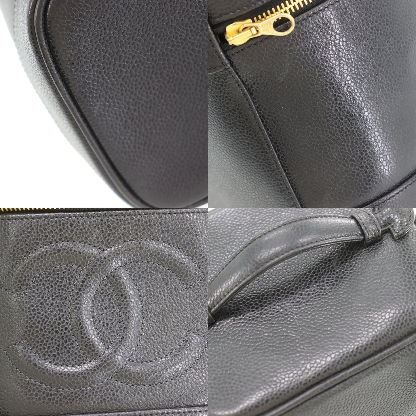 CHANEL CC Handbag Vanity Black Caviar Skin Leather #CP939