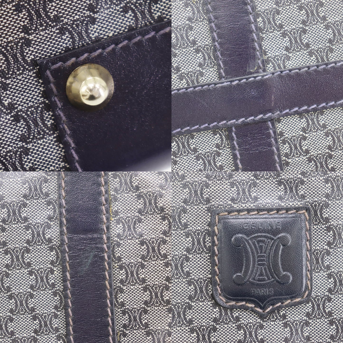 CELINE Macadam Pattern Boston Handbag Navy PVC Leather #AH231