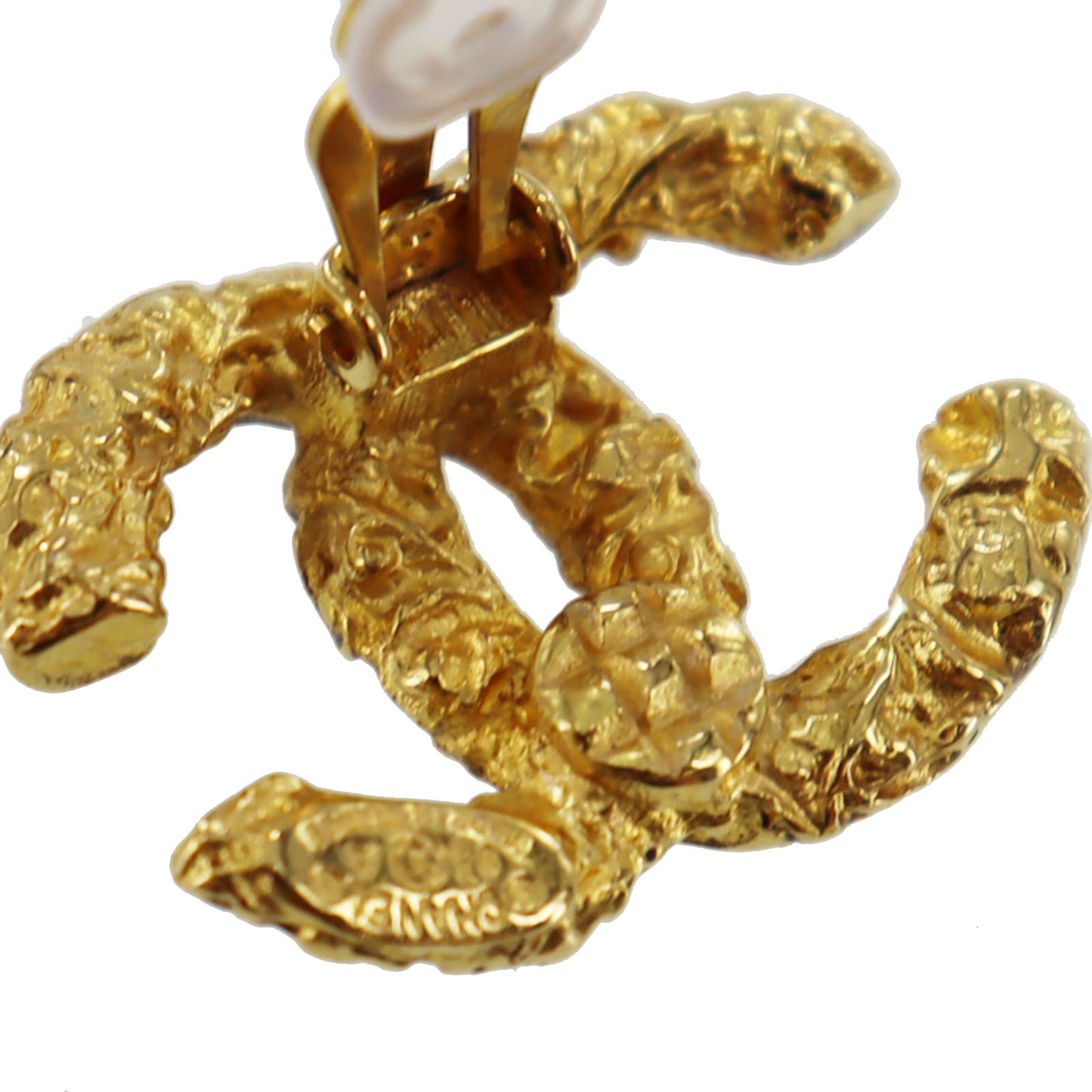 CHANEL CC Logos Earrings Gold Clip-On 03A #AG186
