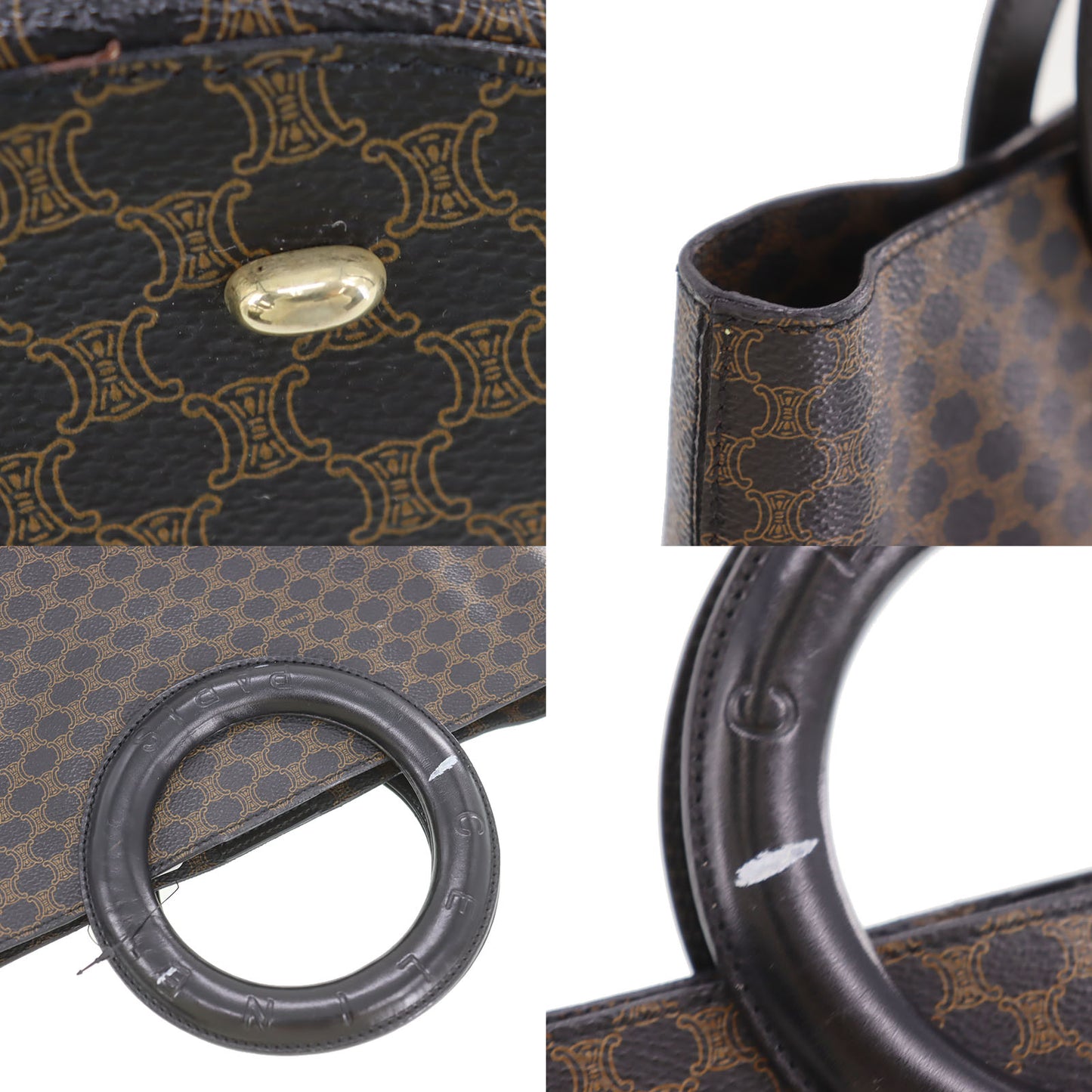 CELINE Macadam Pattern Handbag Black PVC Leather #AG641