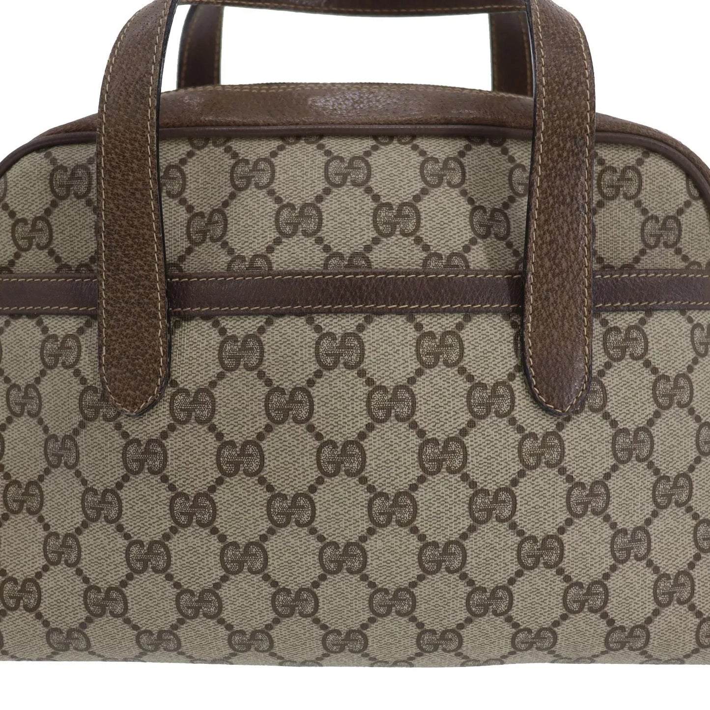 GUCCI GG Plus Web Stripe Handbag Brown PVC Leather Vintage #AG734