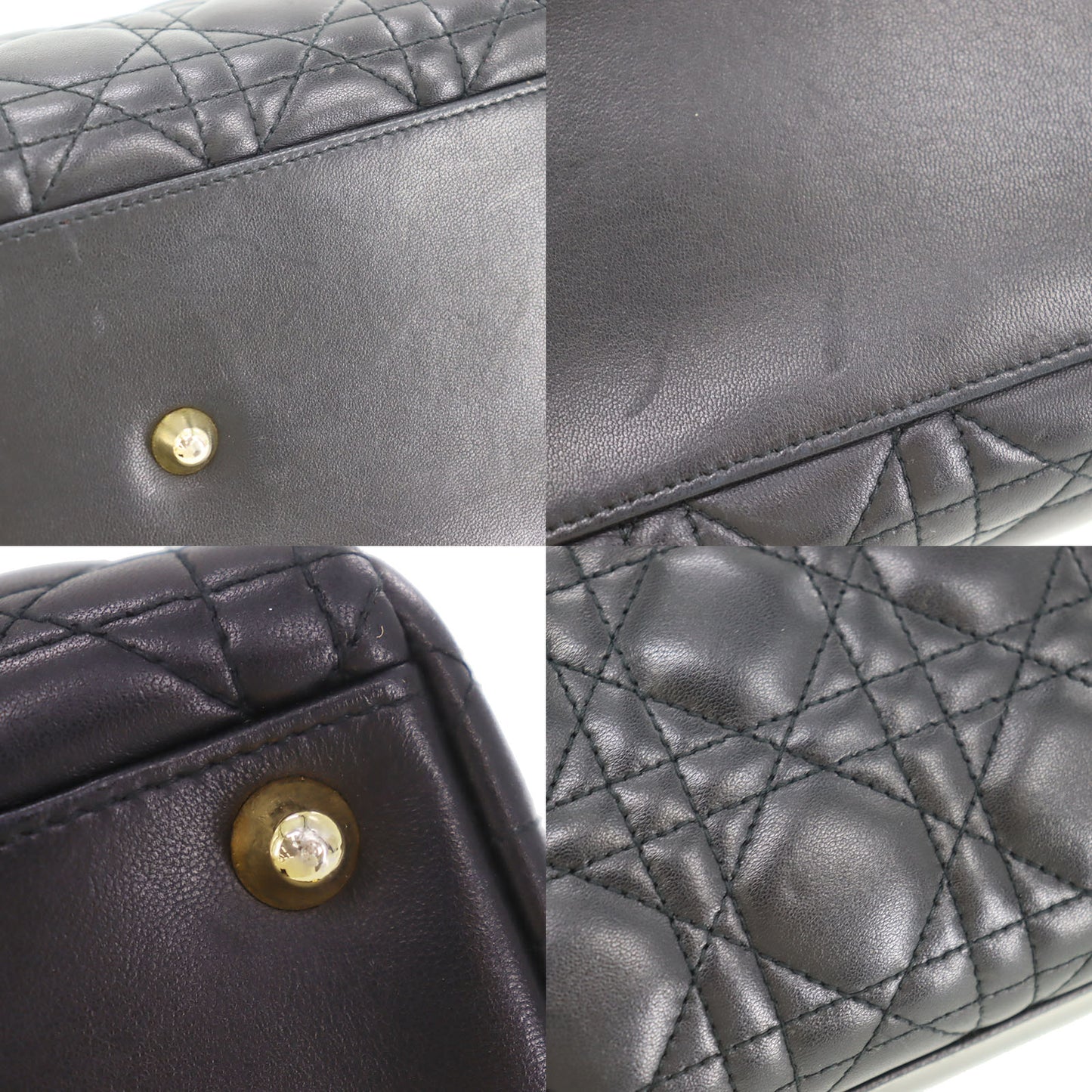 Christian Dior Lady Dior 2way Shoulder Handbag Black Leather #DA755