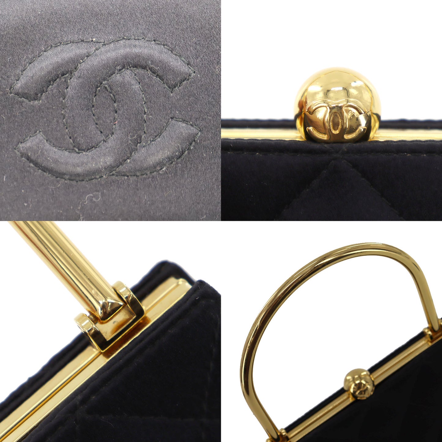 CHANEL Matelasse HandBag Black Satin #BK912