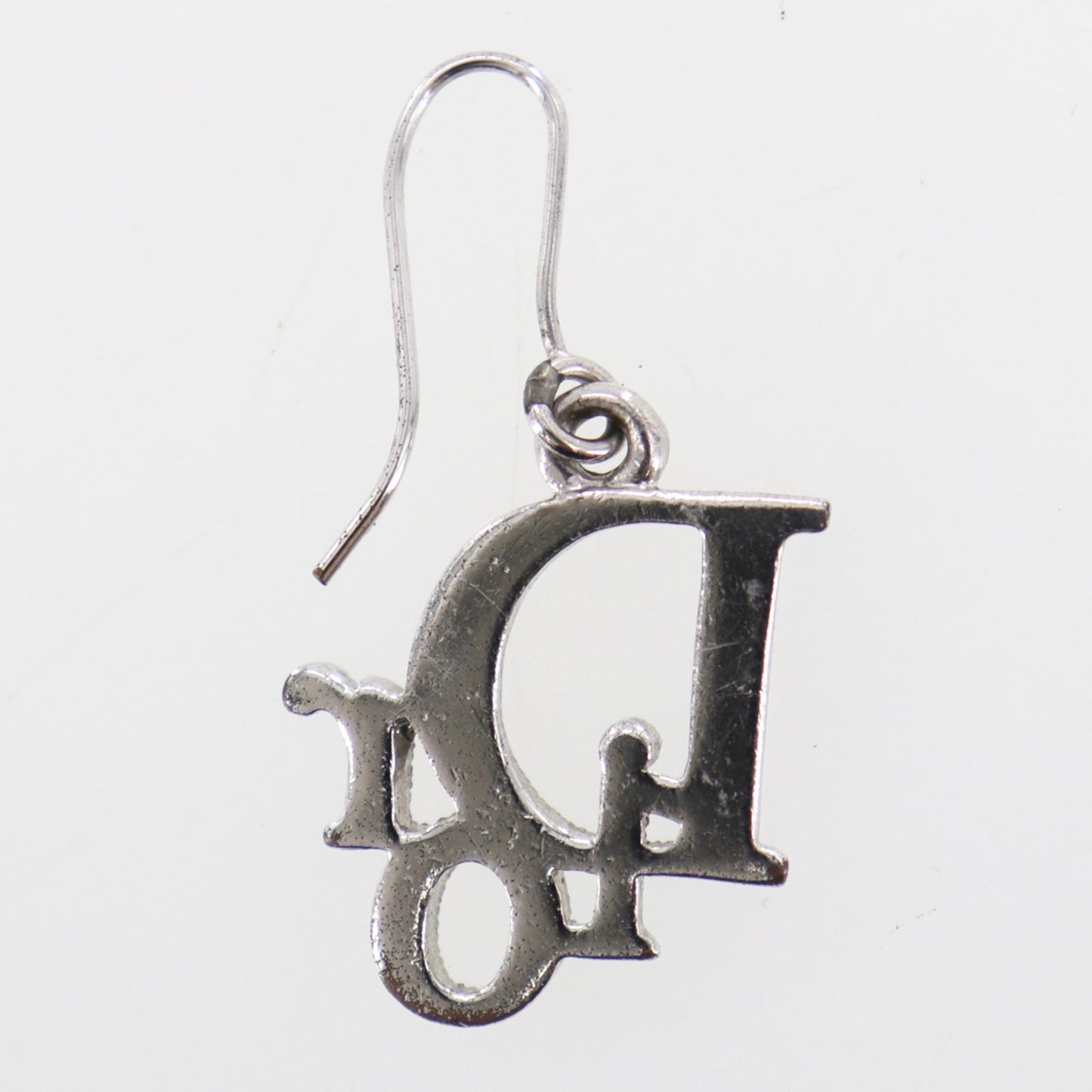 Christian Dior Logos Rhinestones Hook Pierced Earrings Silver Plated #EH4