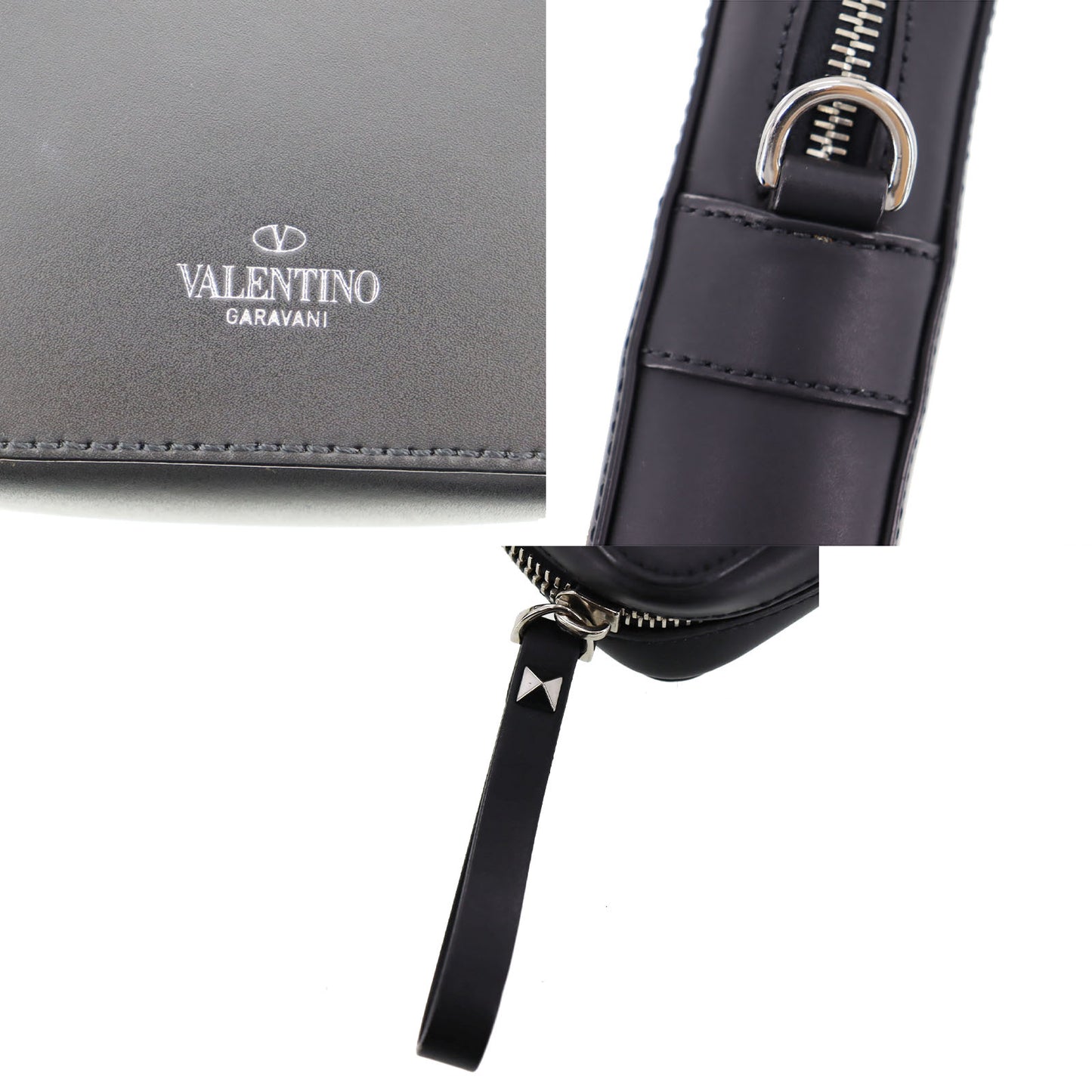 VALENTINO Logos Shoulder Bag Black Leather #BJ532