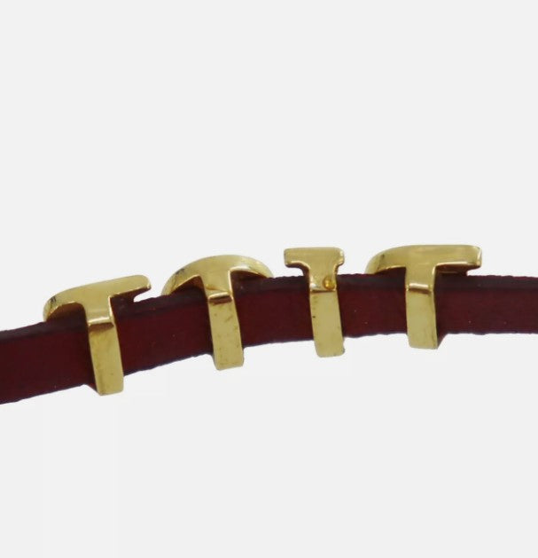 Christian Dior Logo Used Choker Red Gold Leather Gold Plated Vinatge #CU720 S