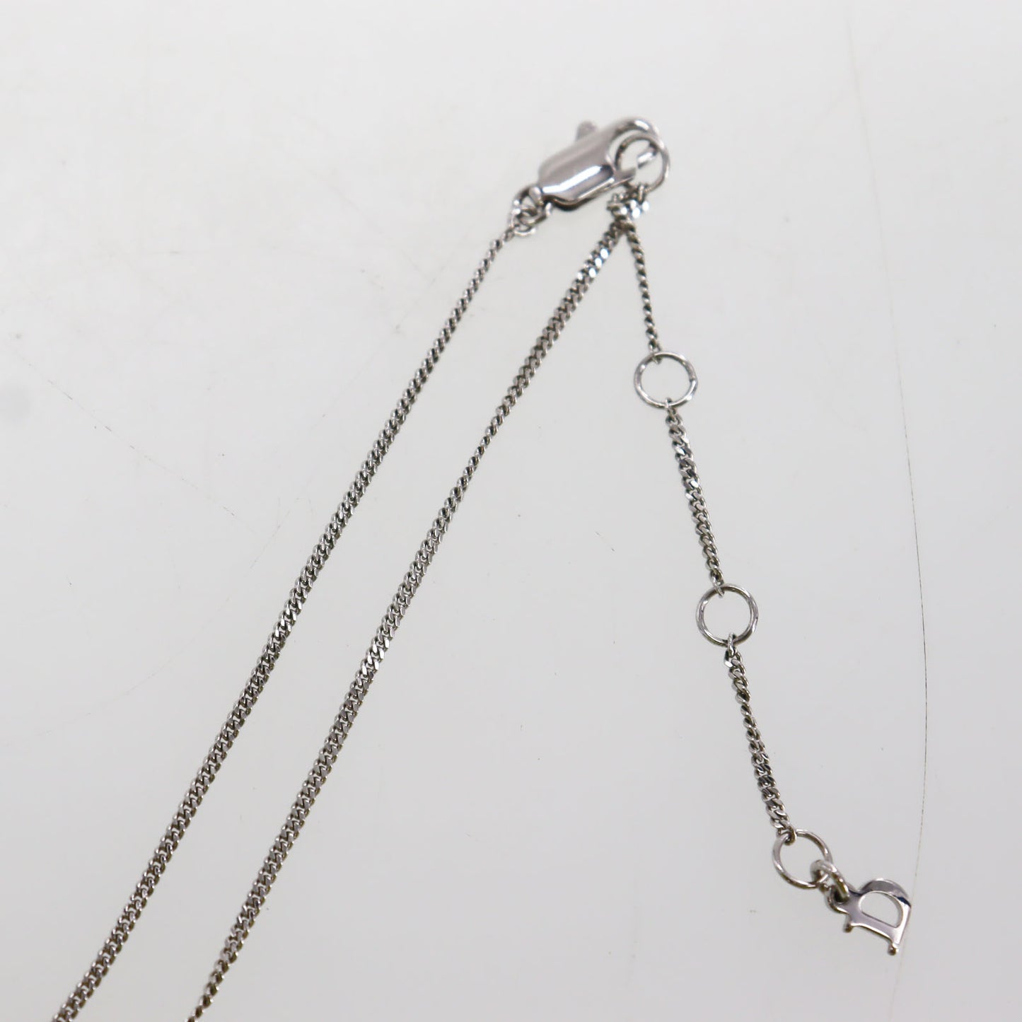 Christian Dior Heart Rhinestones Chain Necklace Silver #ED16