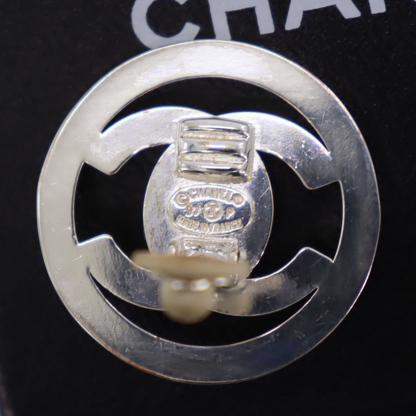 CHANEL CC Logos Circle Earrings Silver Clip-On 97 P #CH389