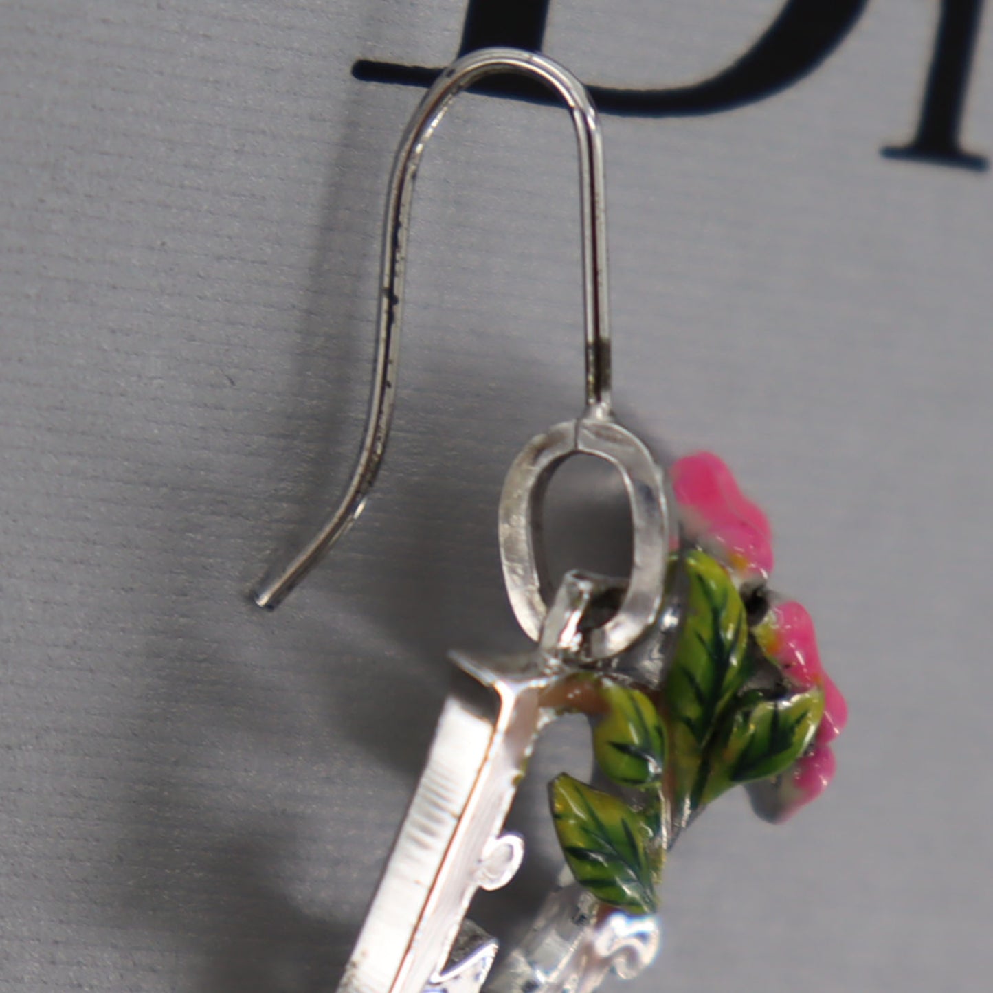 Christian Dior Logos Flower Motif Piercing Silver Plated #BT988
