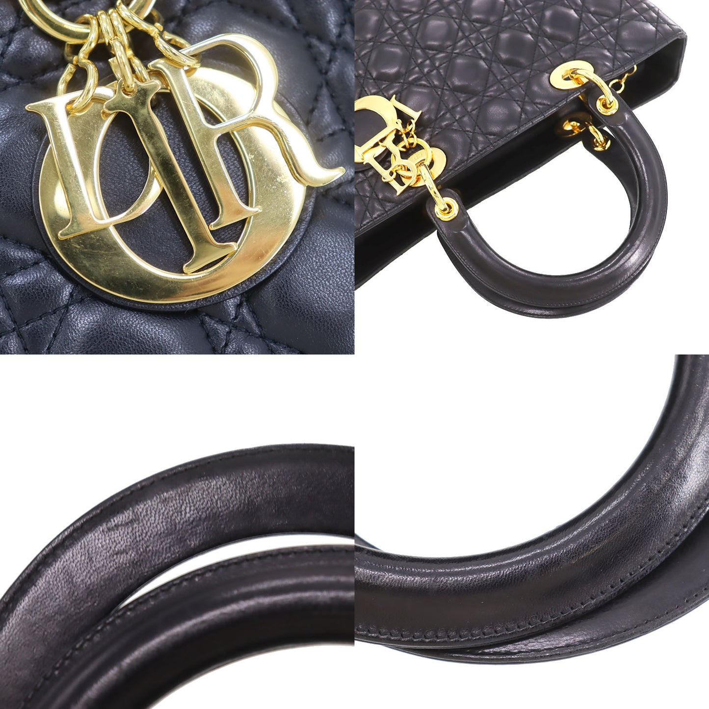Christian Dior Lady Dior 2way Shoulder Handbag Black Leather #DA755