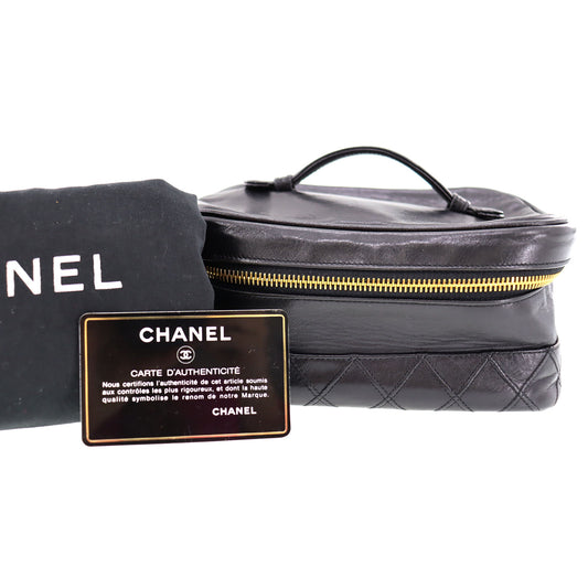 CHANEL Bicolore Handbag Vanity Pouch Black Lambskin #AH600